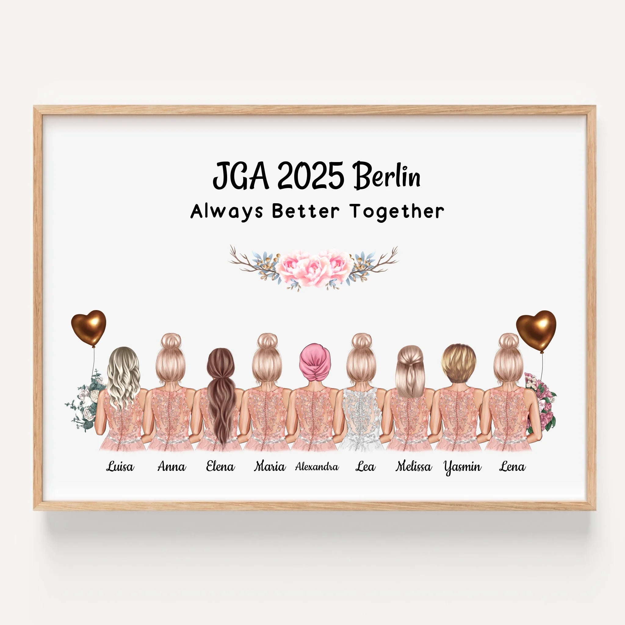 Junggesellinnenabschied Poster 9 Personen Illustration gestalten - Prinolla