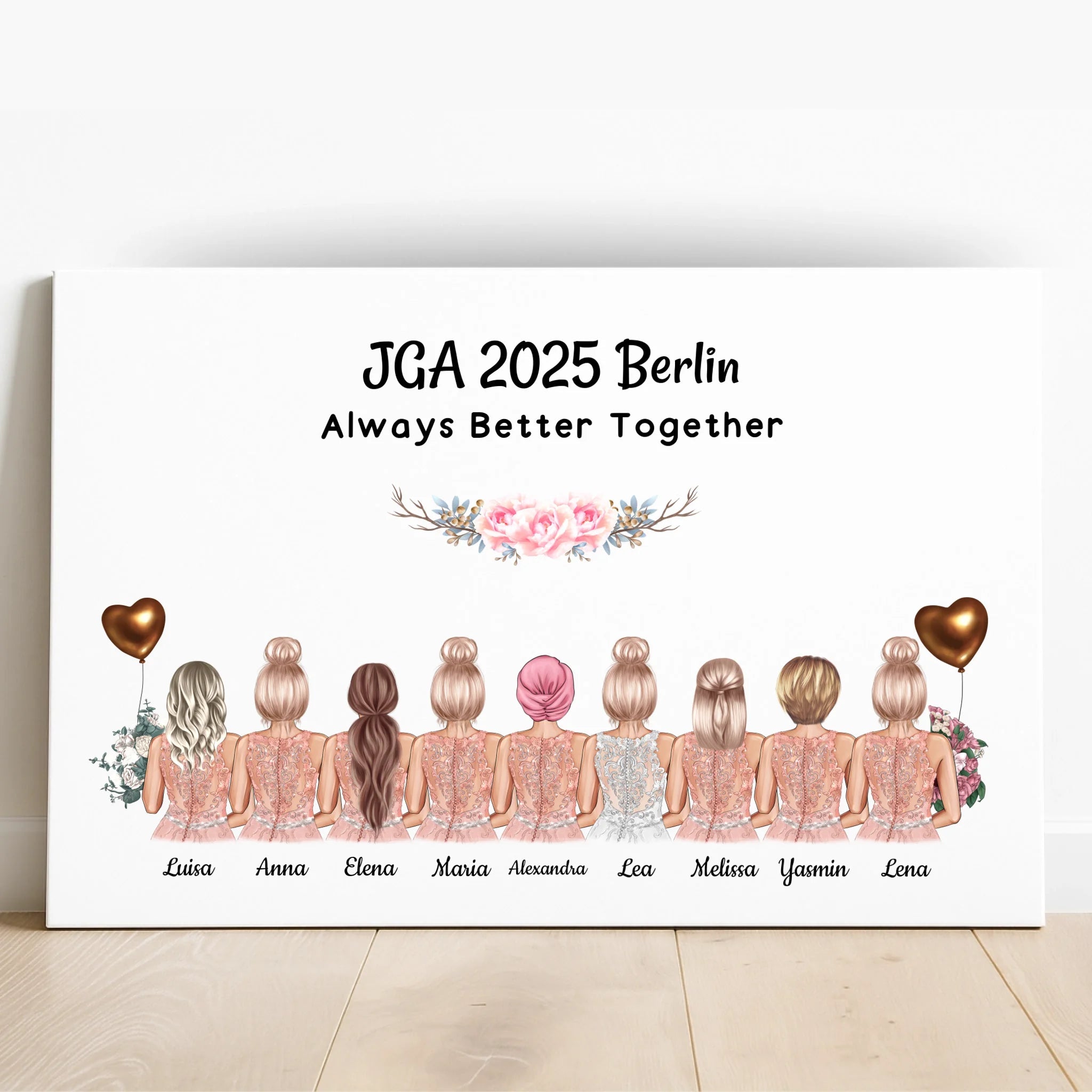 Junggesellinnenabschied Poster 9 Personen Illustration gestalten - Prinolla
