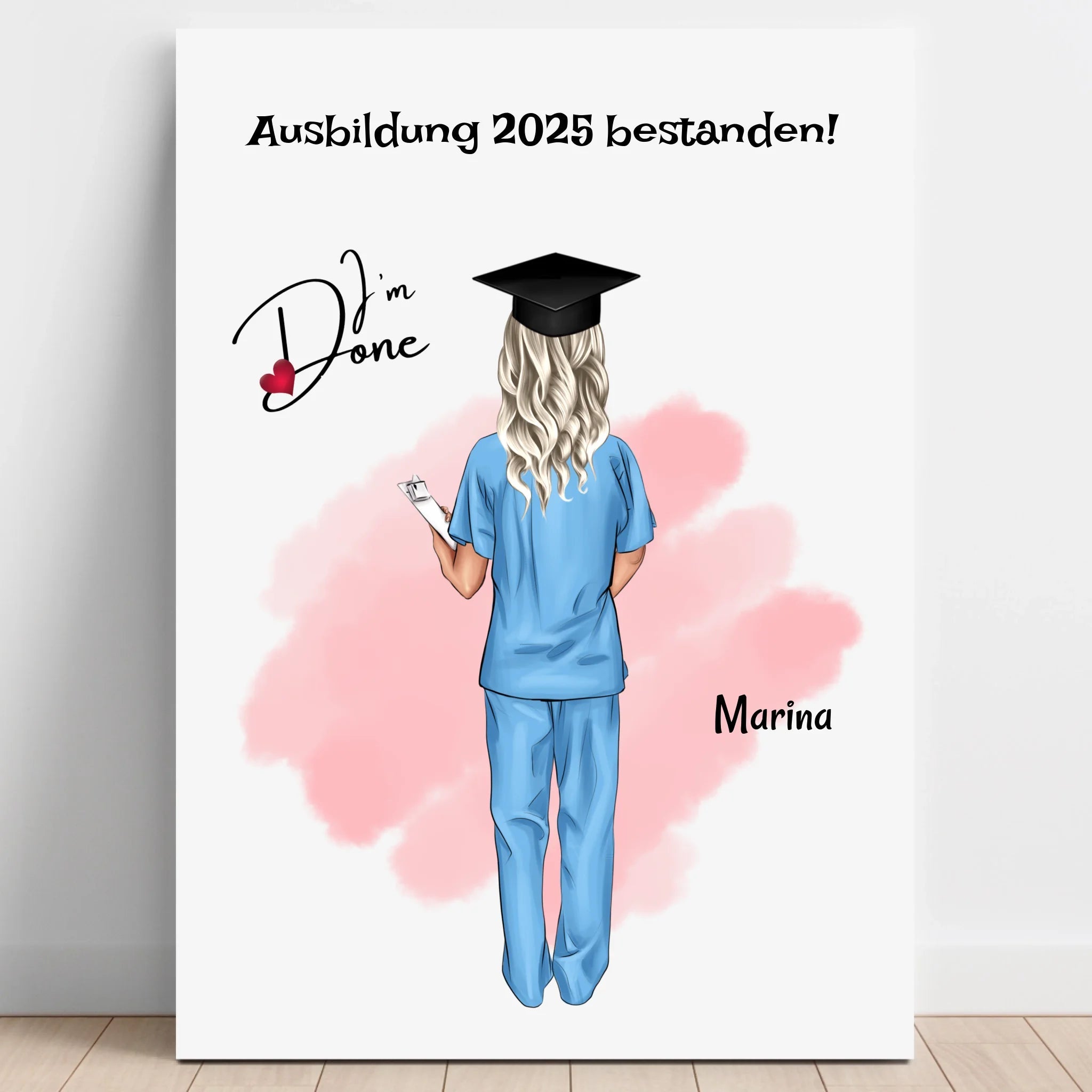 Krankenschwester Examen bestanden Geschenk Bild personalisiert - Prinolla