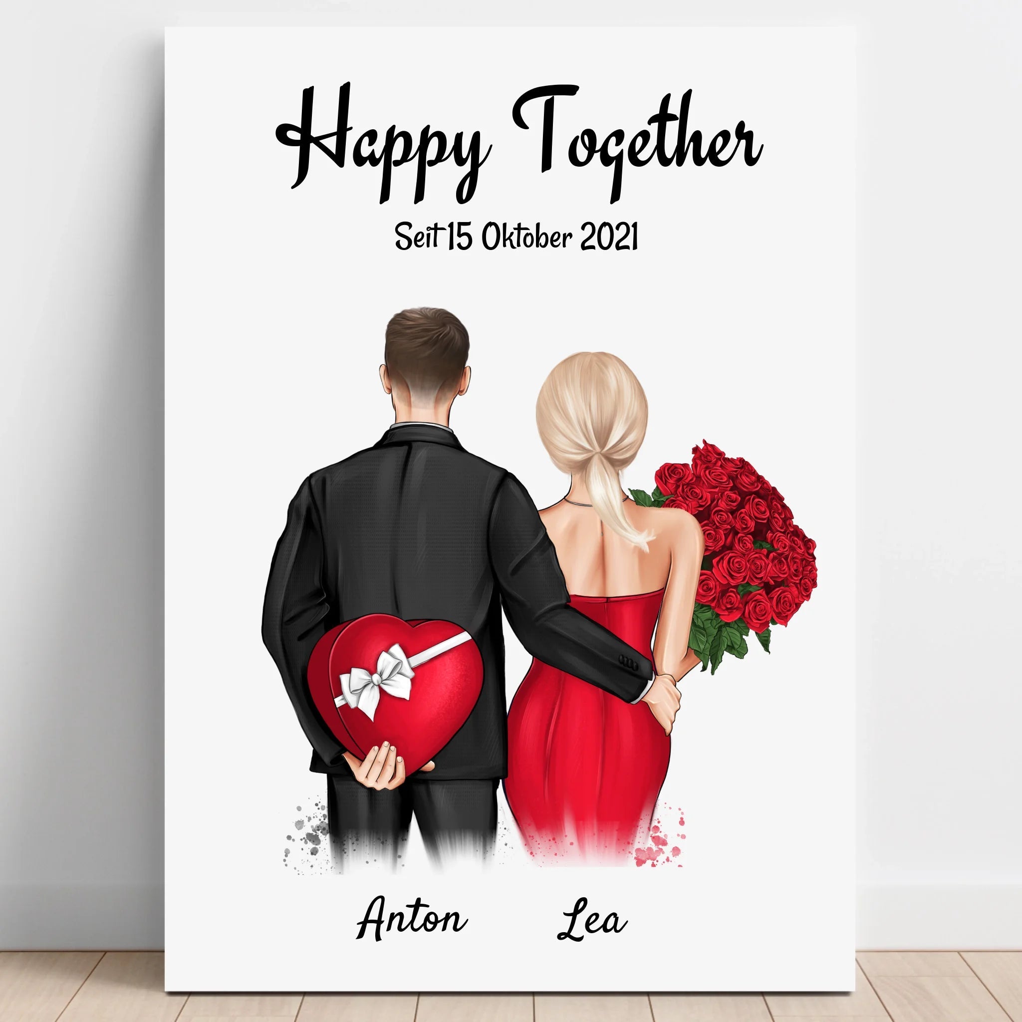 Liebespaar Bild Geschenk Illustration personalisiert - Prinolla