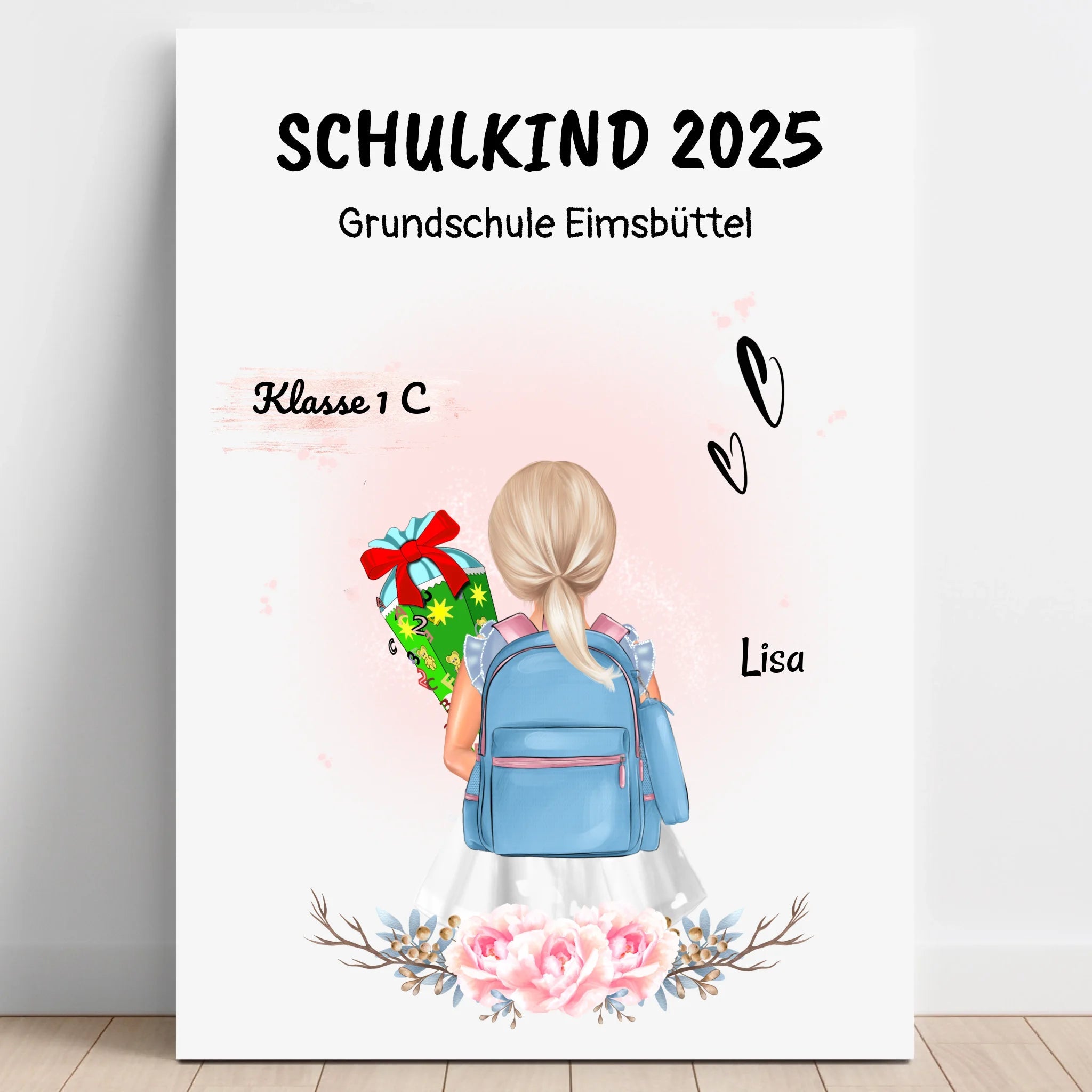 Mädchen Einschulung Schulkind Geschenk Poster personalisiert - Prinolla