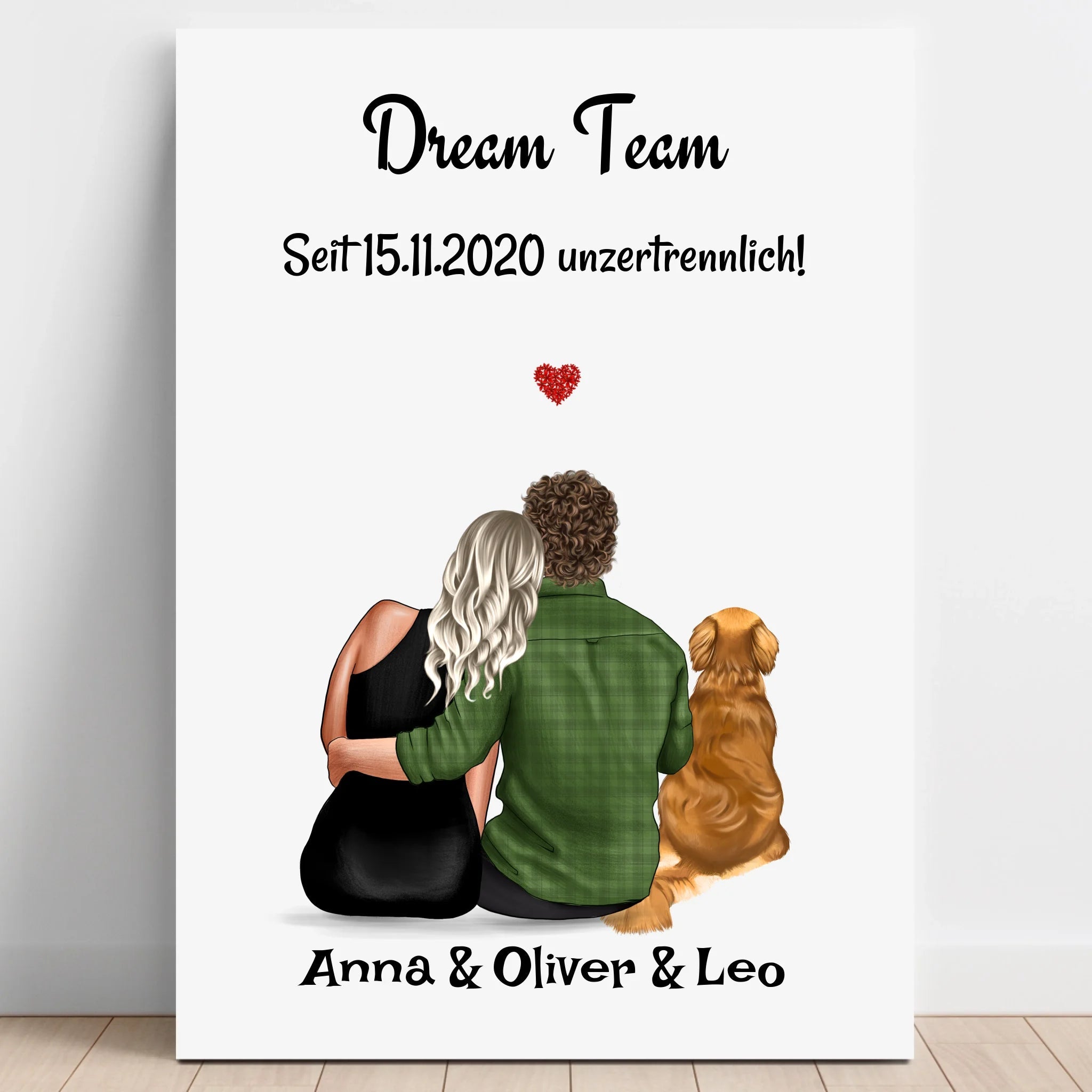 Paar mit Hund Poster Geschenk personalisiert - Prinolla