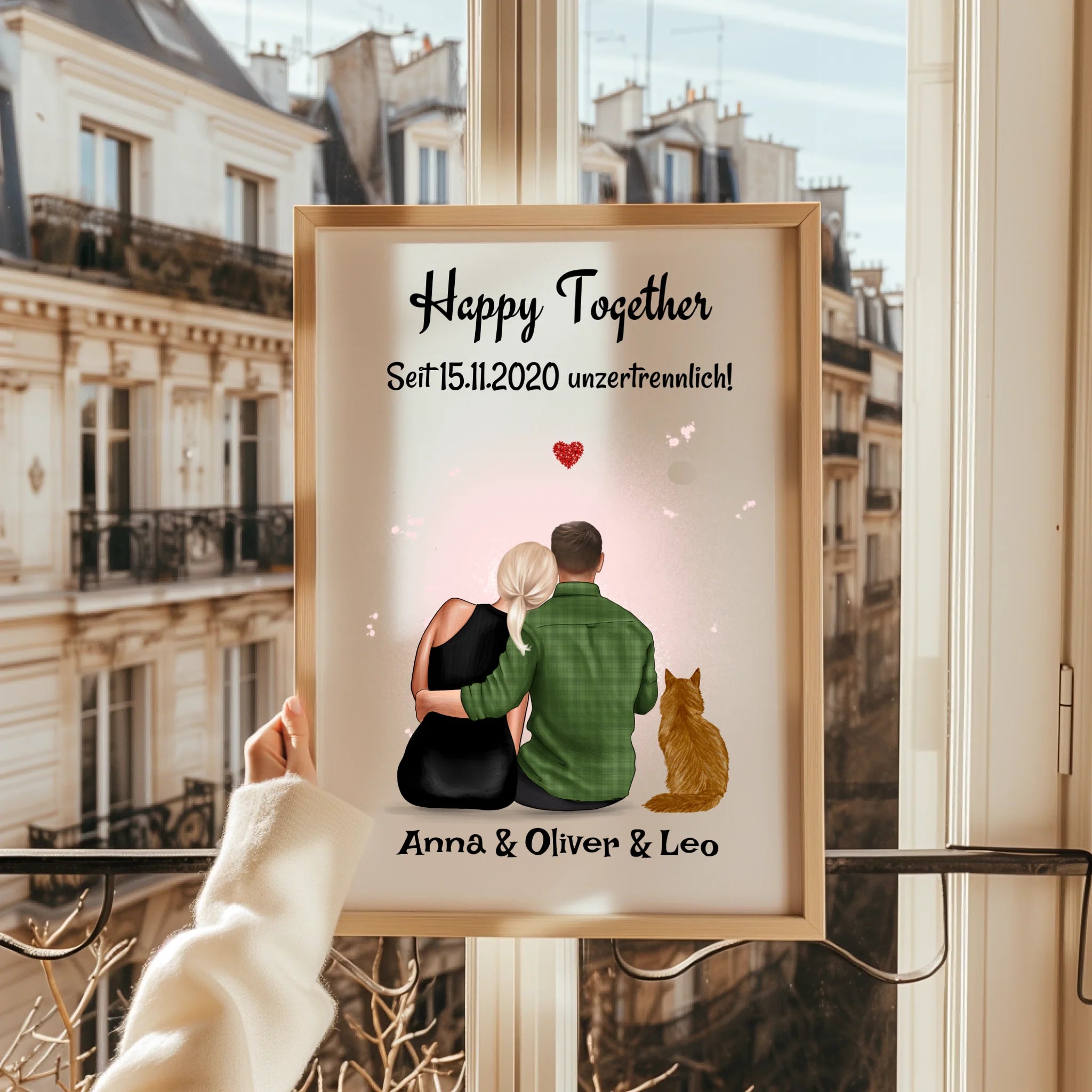 Paar mit Katze Poster Geschenk personalisiert - Prinolla