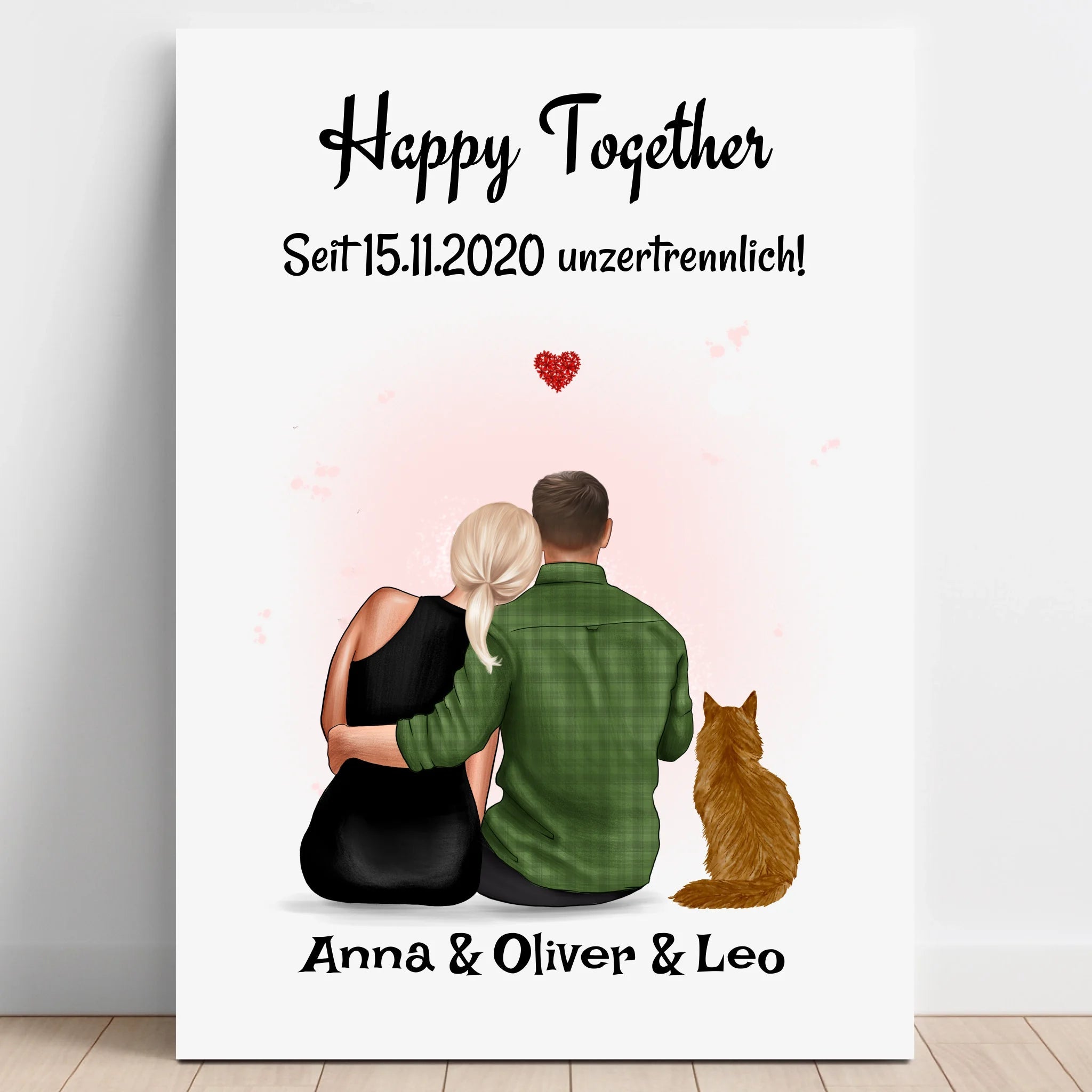Paar mit Katze Poster Geschenk personalisiert - Prinolla