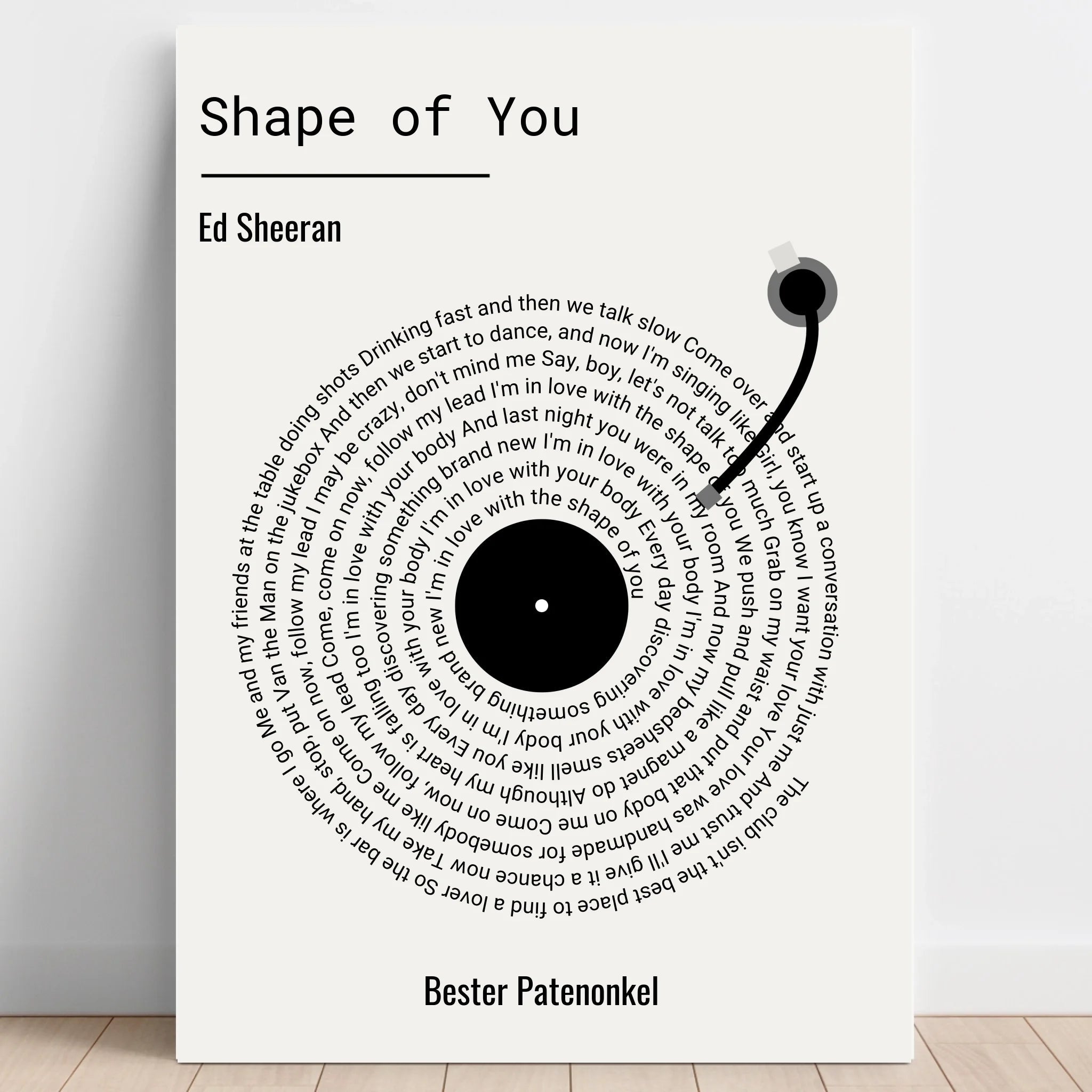 Patenonkel Geschenkidee Schallplatte Design Lieblingssong - Prinolla