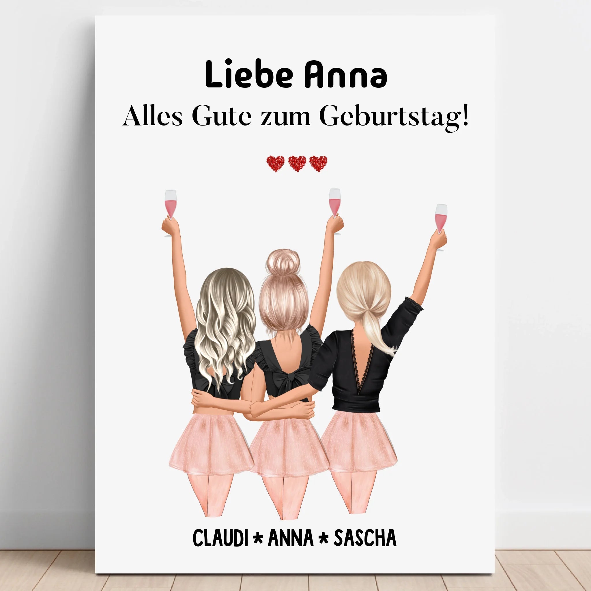 Personalisierte 3 Freundinnen Geburtstag Geschenk Poster - Prinolla