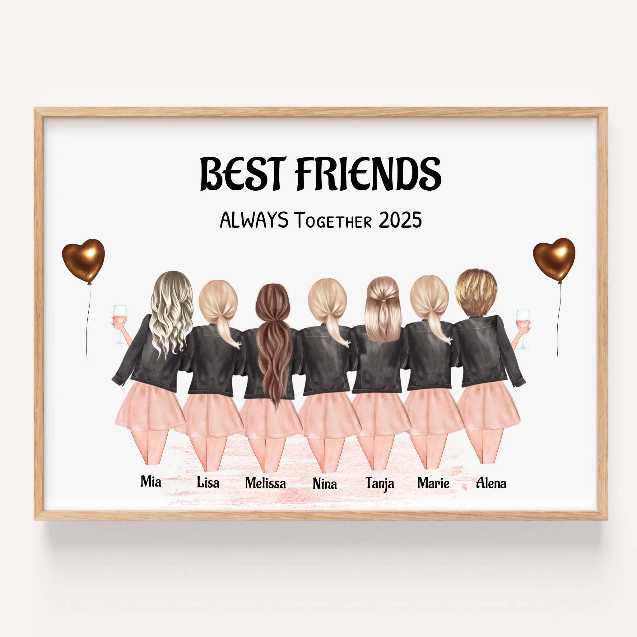 Personalisiertes Freundinnen Poster 7 Personen Geschenk - Prinolla
