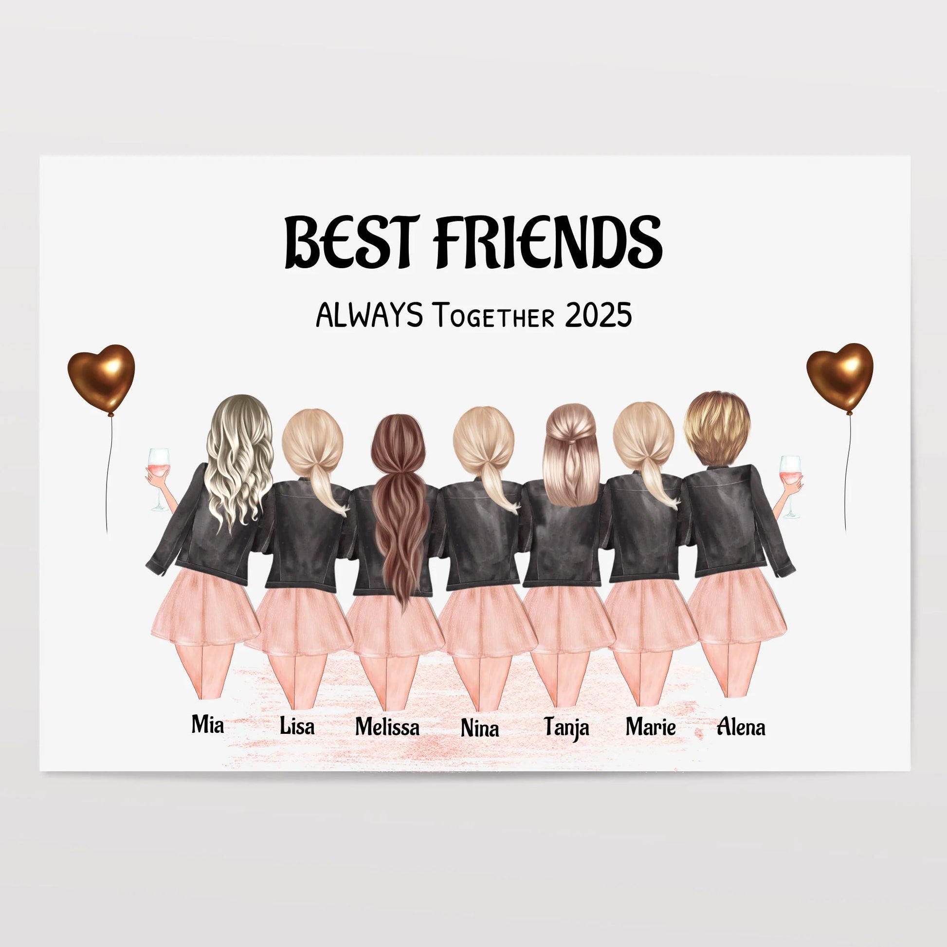 Personalisiertes Freundinnen Poster 7 Personen Geschenk - Prinolla