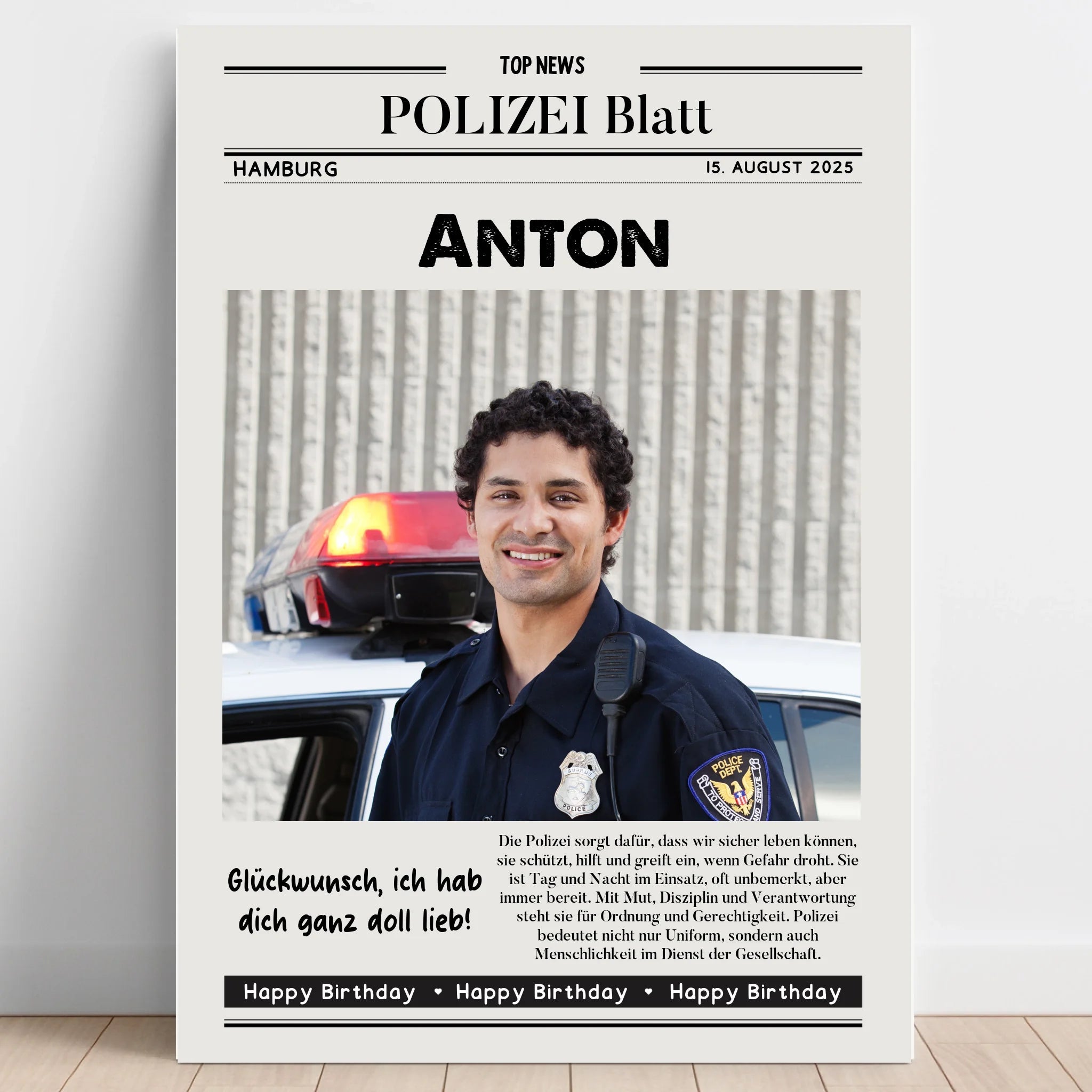 Persönliches Polizei Geschenk Zeitungsposter mit Foto - Prinolla