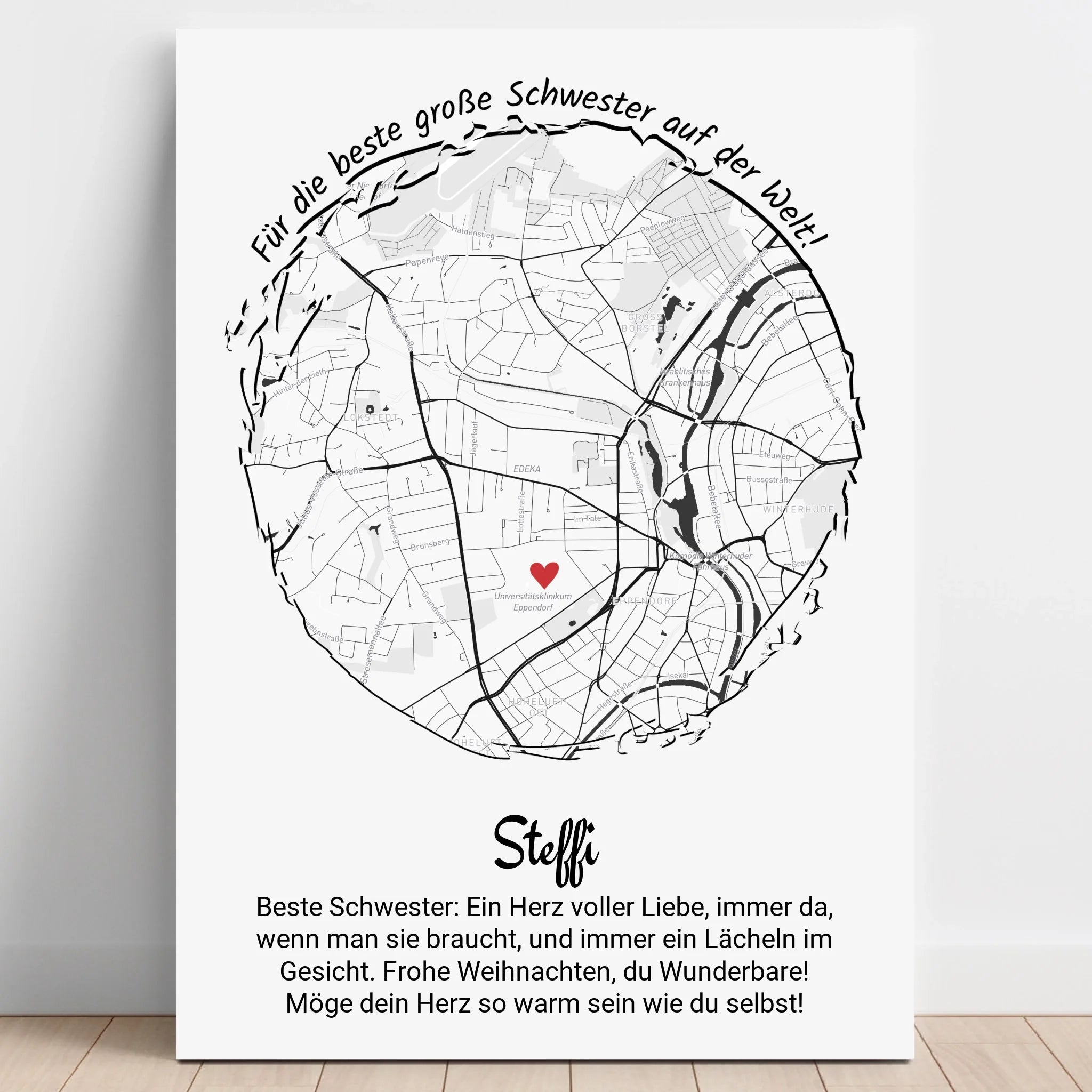 Schwester Geschenk Stadtkarte Koordinaten Poster personalisiert - Prinolla