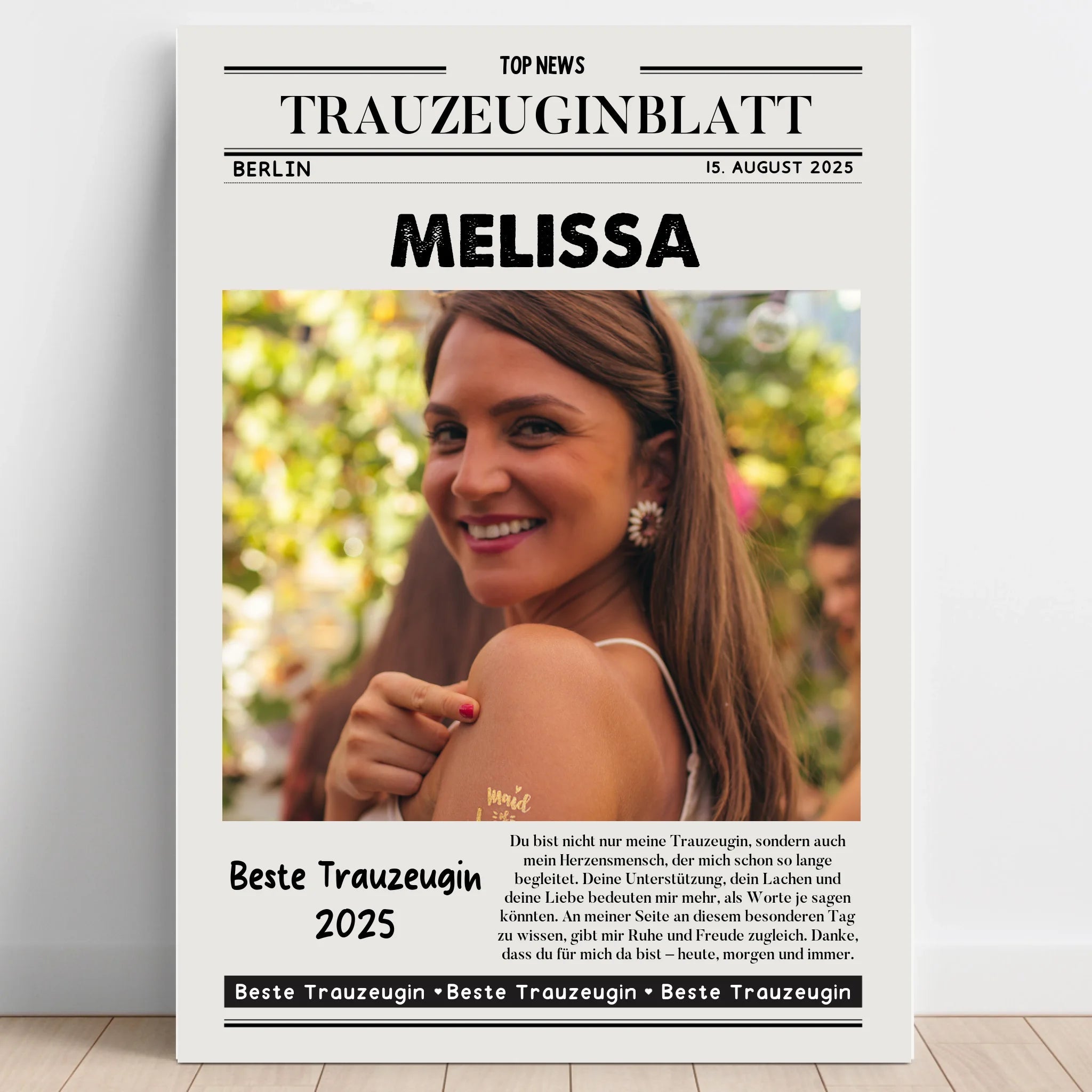 Trauzeugin persönliches Geschenk Zeitungsposter - Prinolla