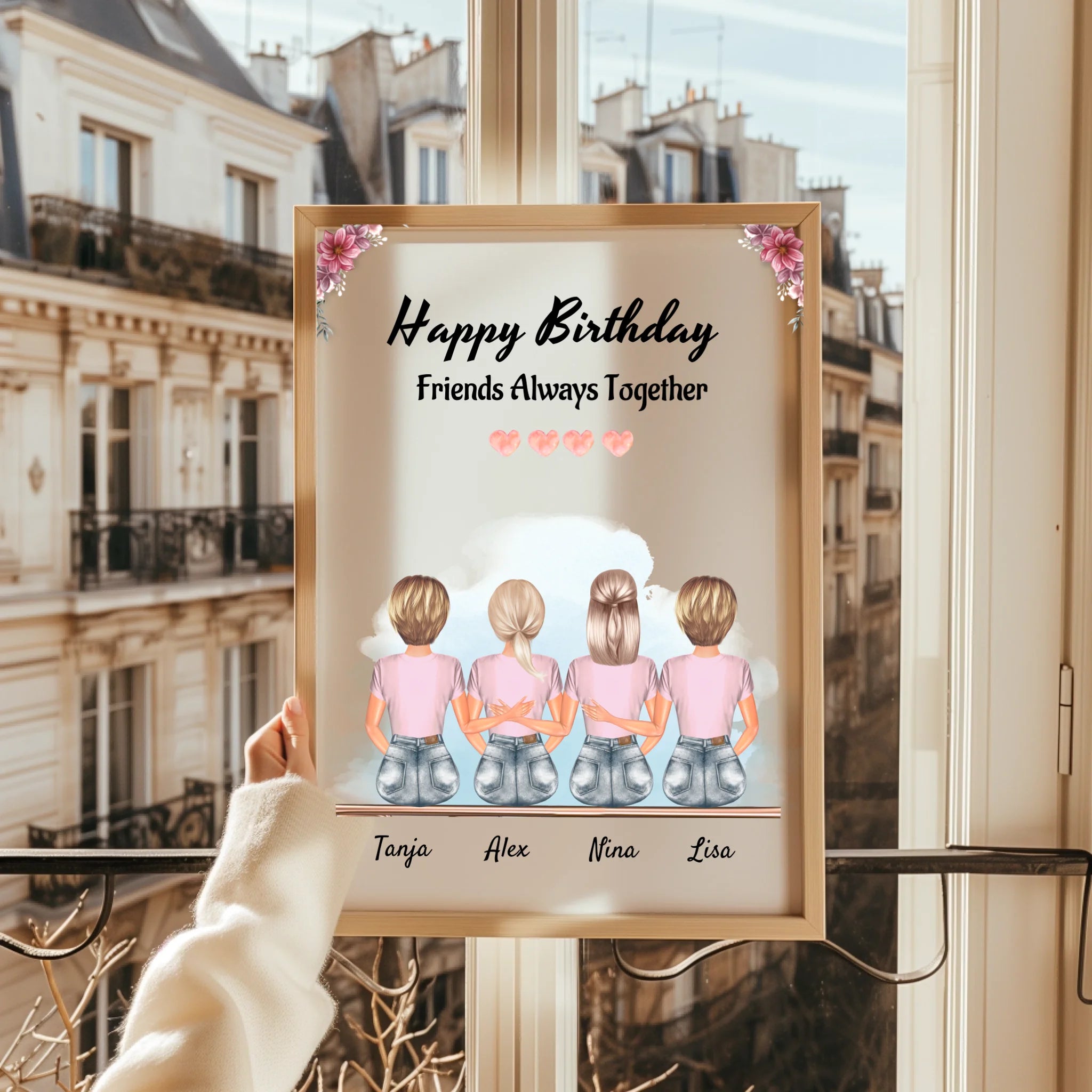 4 Freundinnen Bild Geschenk personalisiert