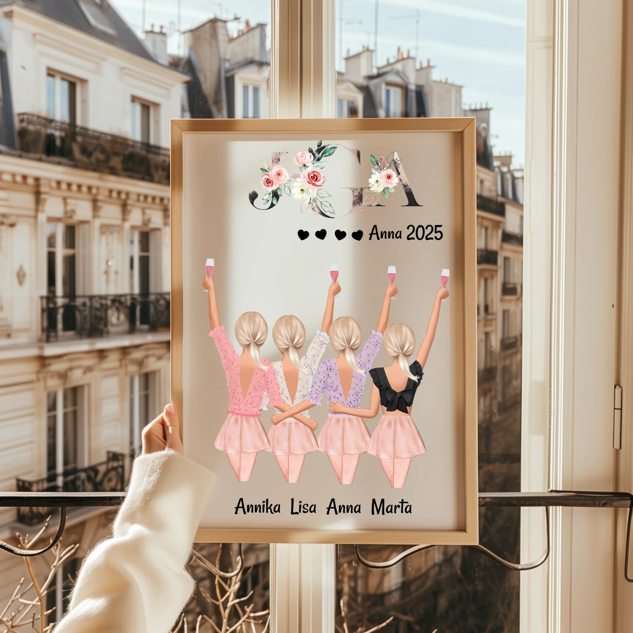 4 Freundinnen JGA Bild Geschenk personalisiert