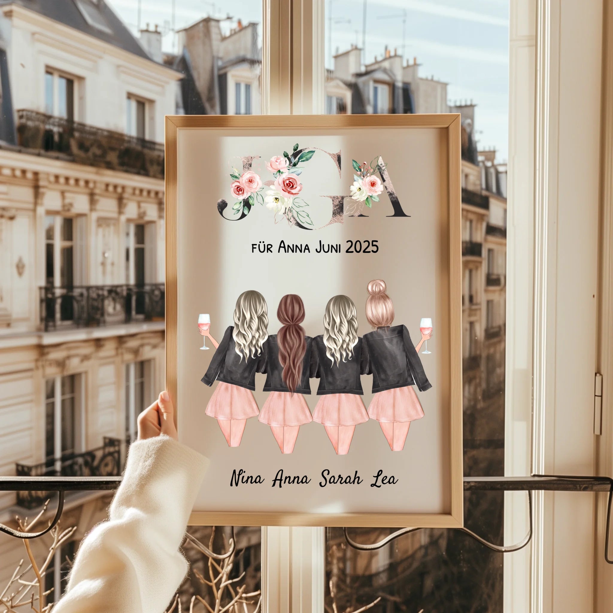 4 Freundinnen JGA Poster Geschenk personalisiert