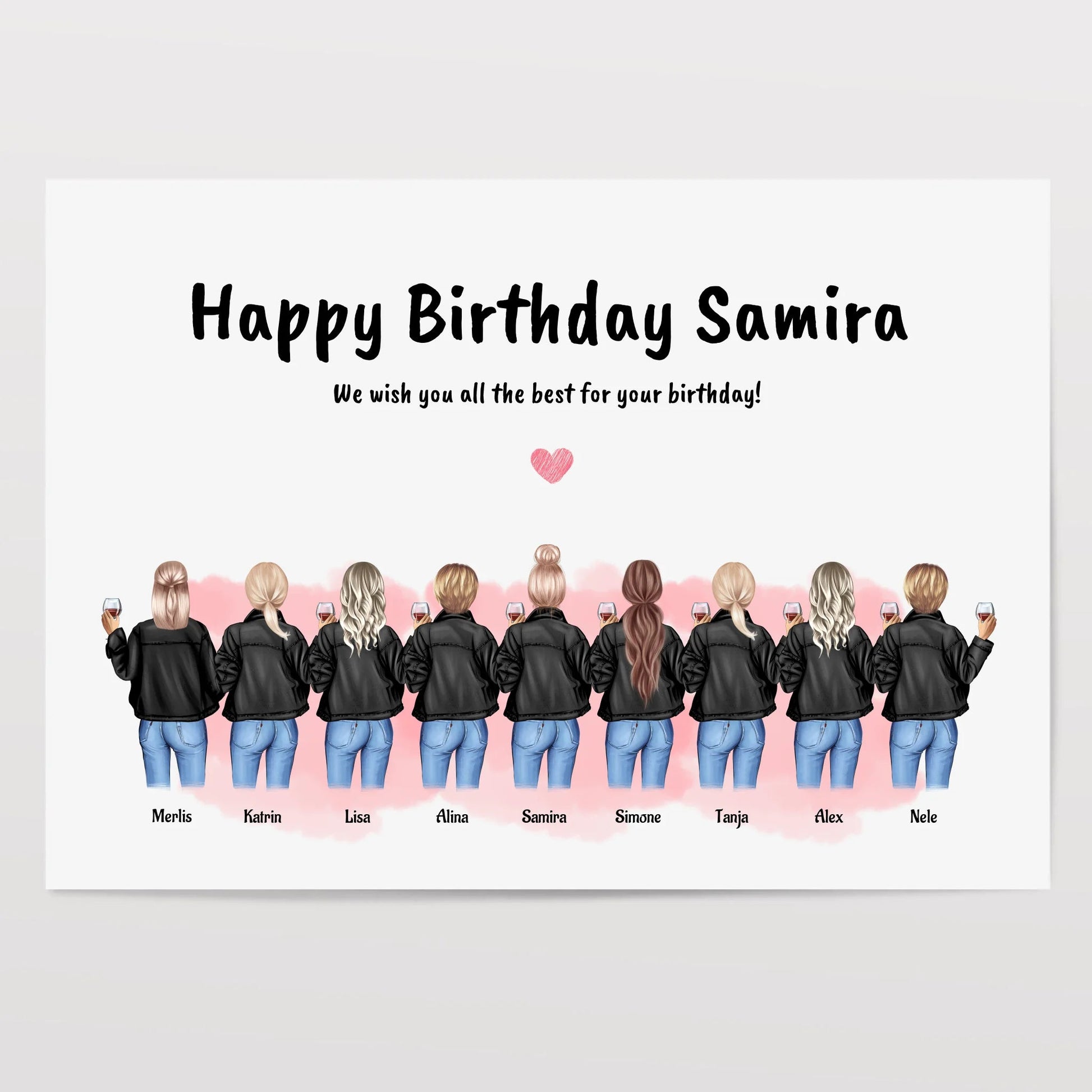 9 Freundinnen Bild Geschenk personalisiert - Prinolla