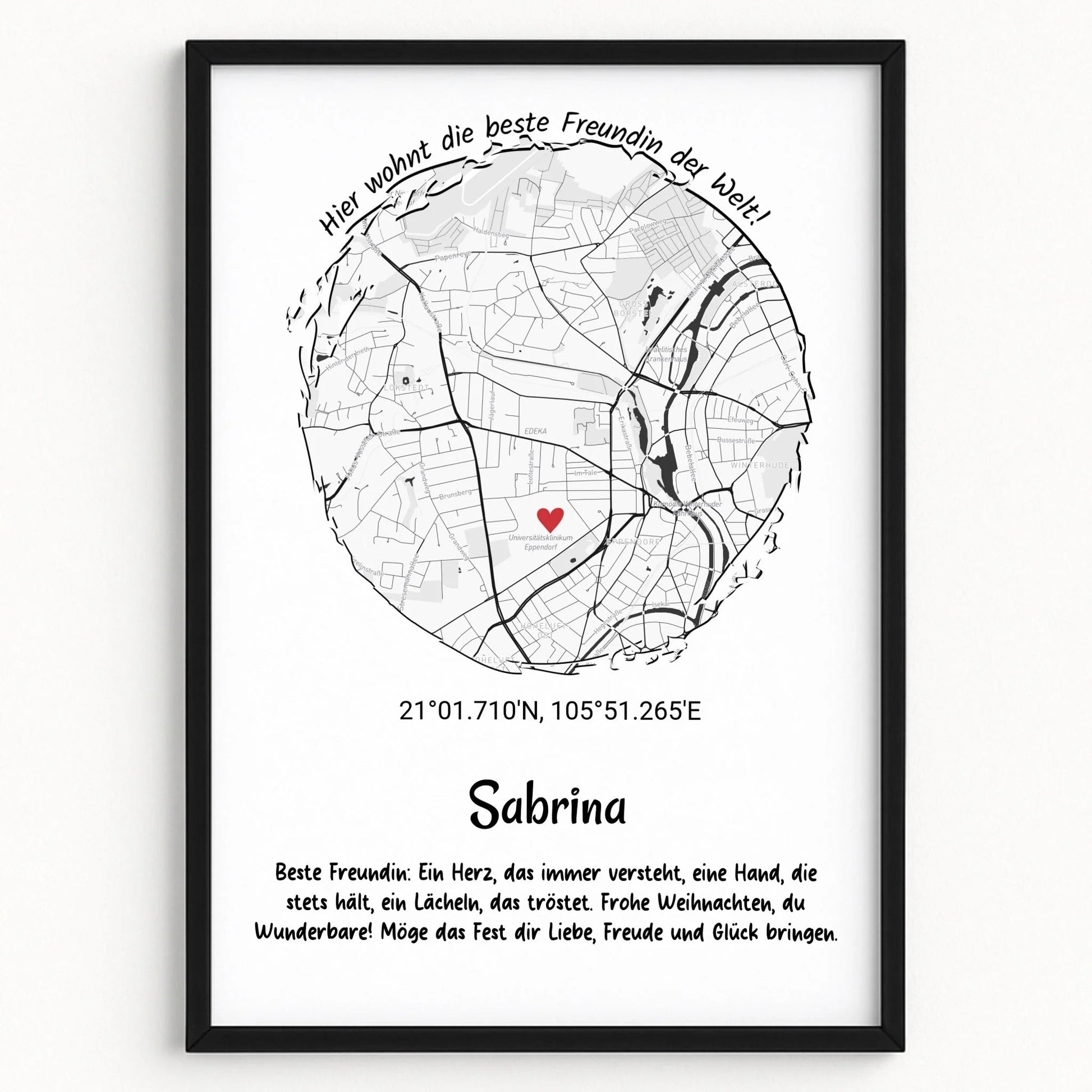 Beste Freundin Geschenk Koordinatenposter Stadtkarte - Prinolla