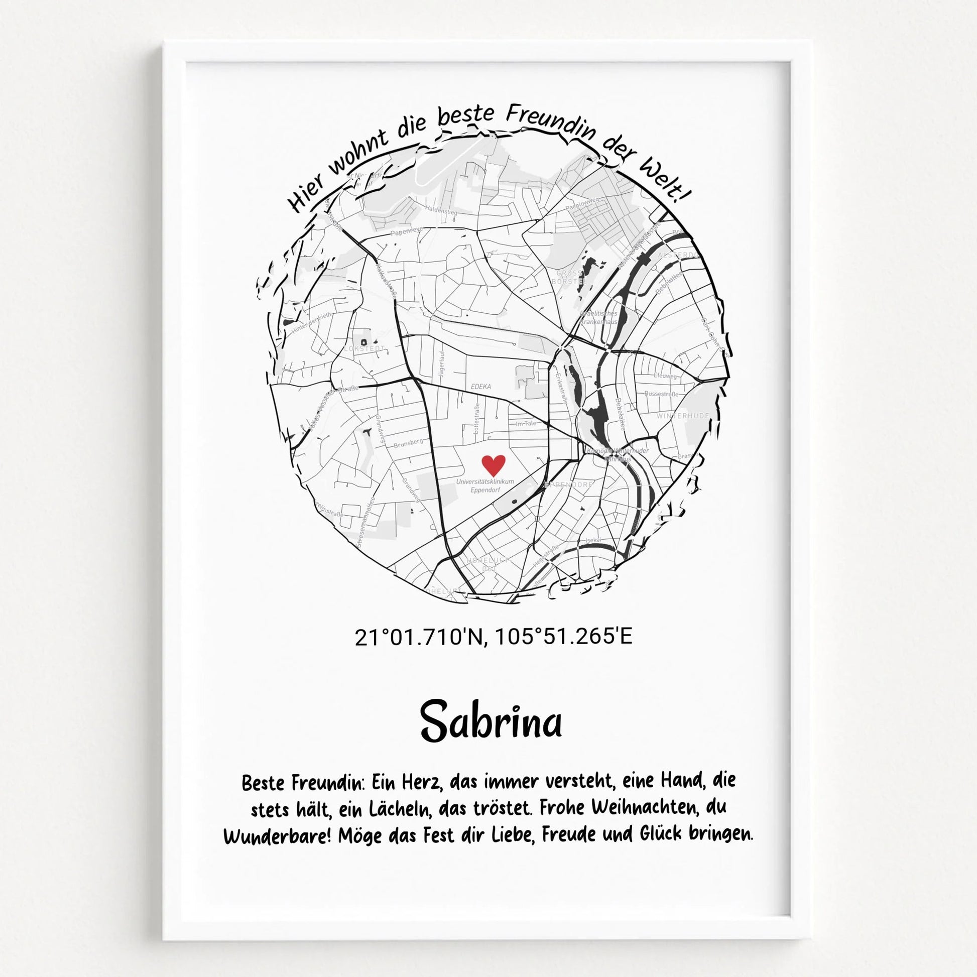 Beste Freundin Geschenk Koordinatenposter Stadtkarte - Prinolla