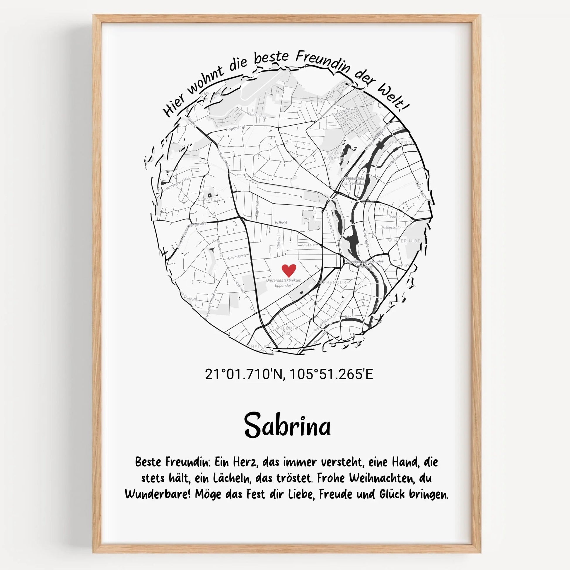 Beste Freundin Geschenk Koordinatenposter Stadtkarte - Prinolla