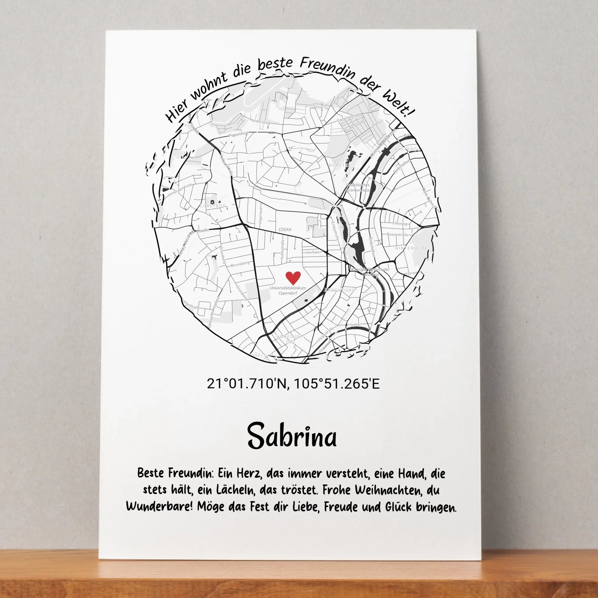 Beste Freundin Geschenk Koordinatenposter Stadtkarte - Prinolla