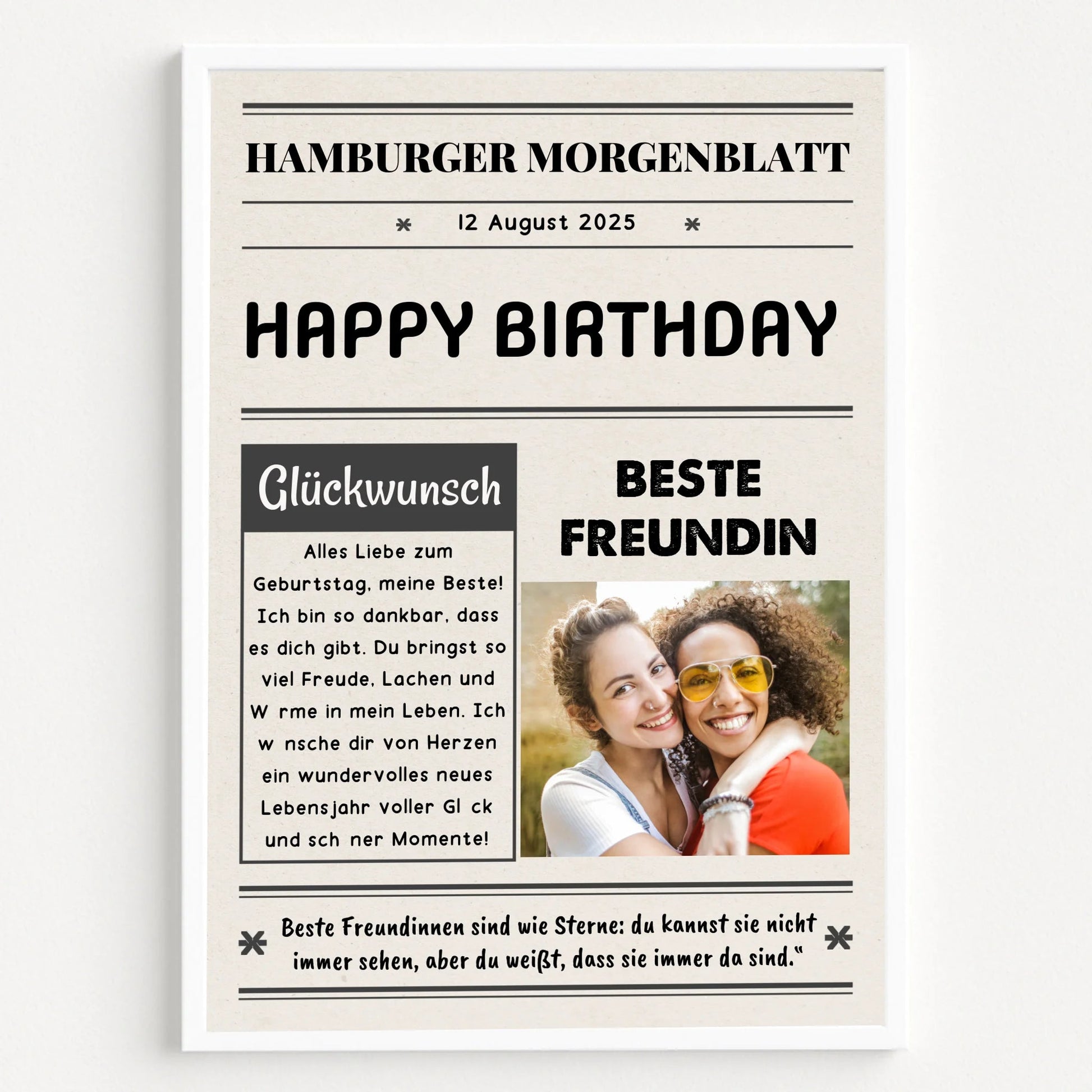 Beste Freundin Geschenk zum Geburtstag Zeitung Poster Personalisiert - Prinolla