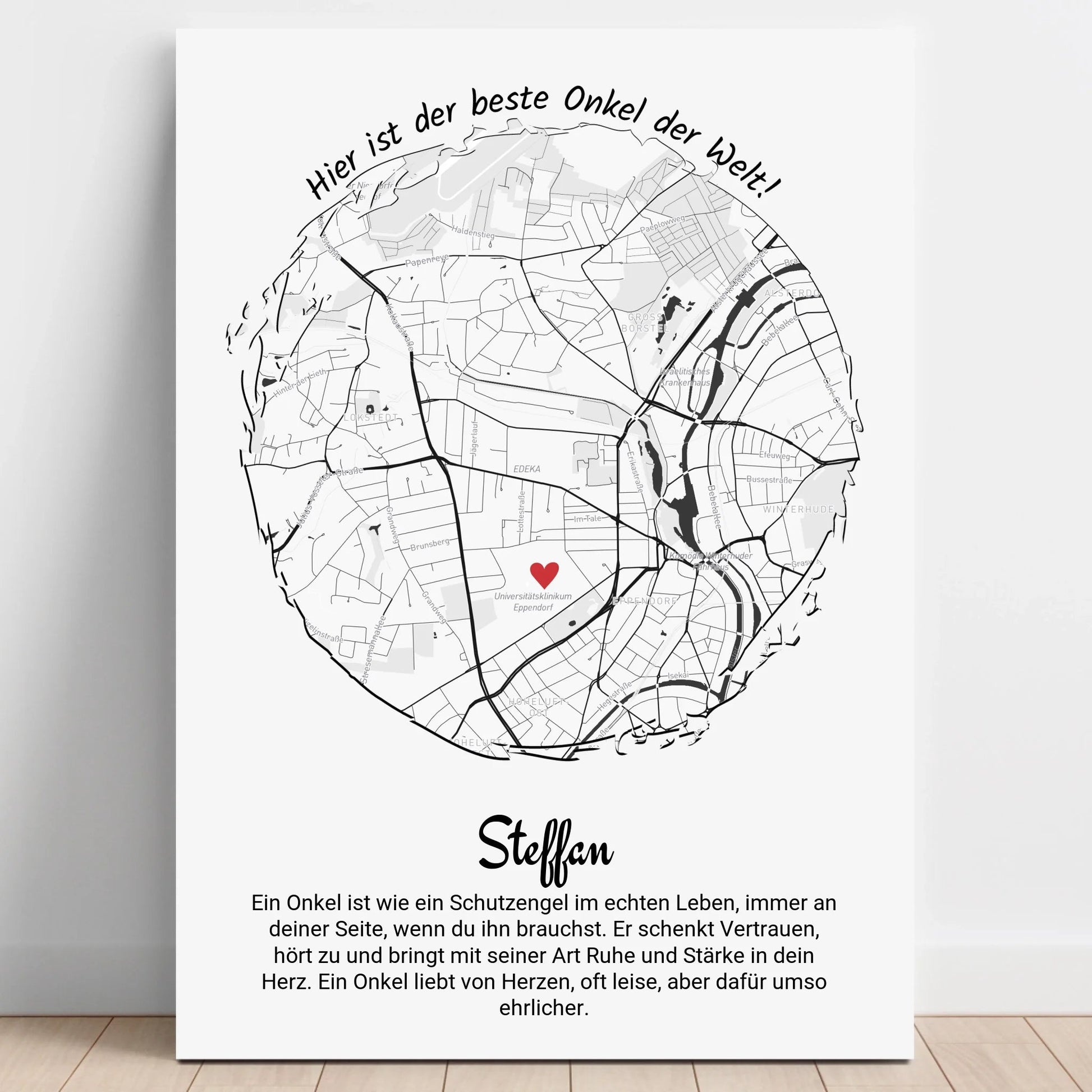 Geschenk für Onkel: Stadtkarte mit Spruch personalisiert - Prinolla