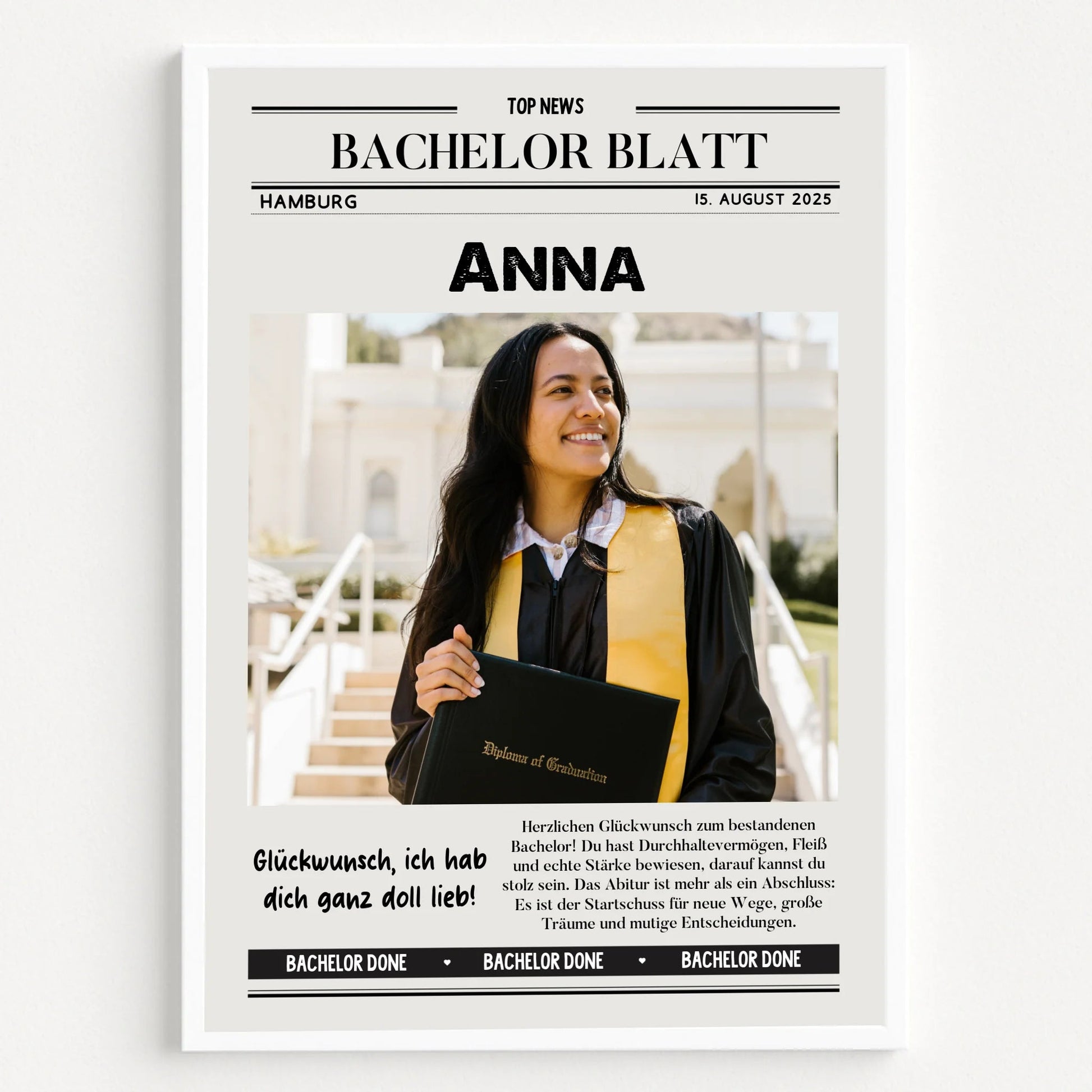 Geschenk zum Bachelor Zeitungsposter Foto personalisiert - Prinolla
