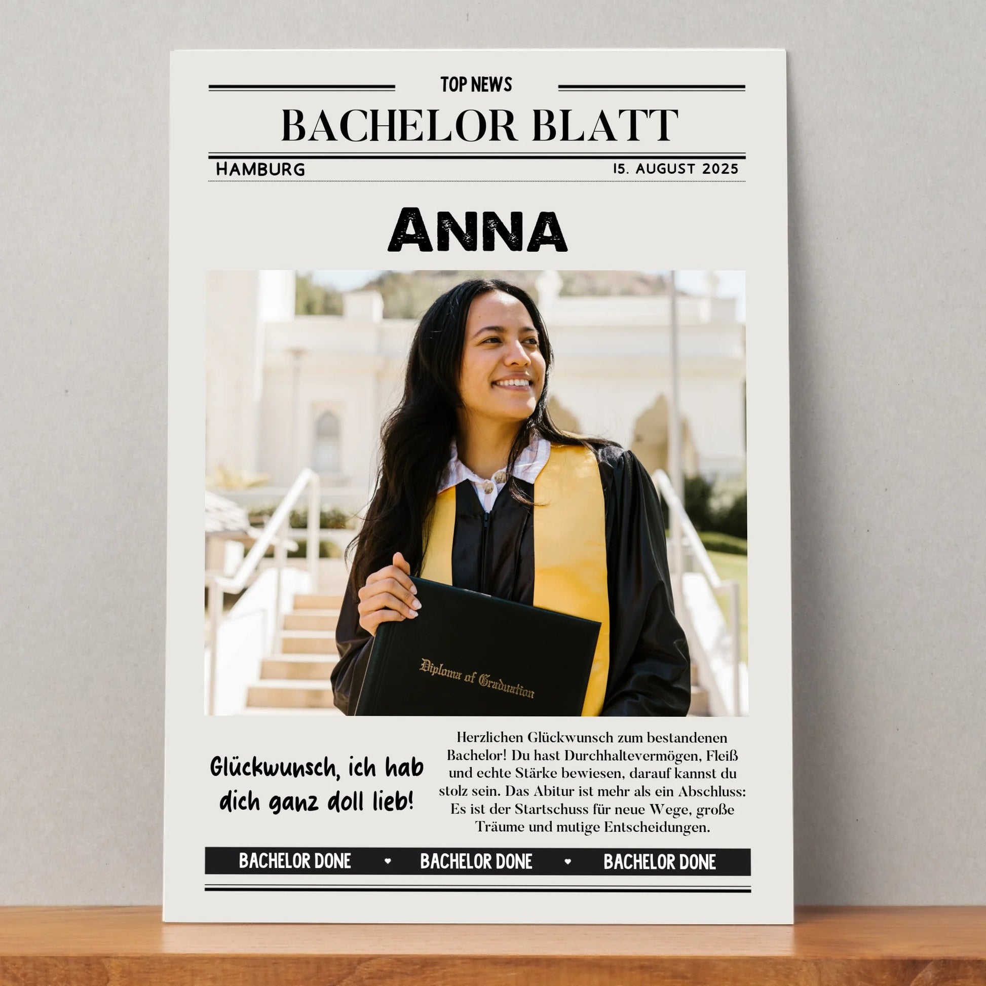 Geschenk zum Bachelor Zeitungsposter Foto personalisiert - Prinolla