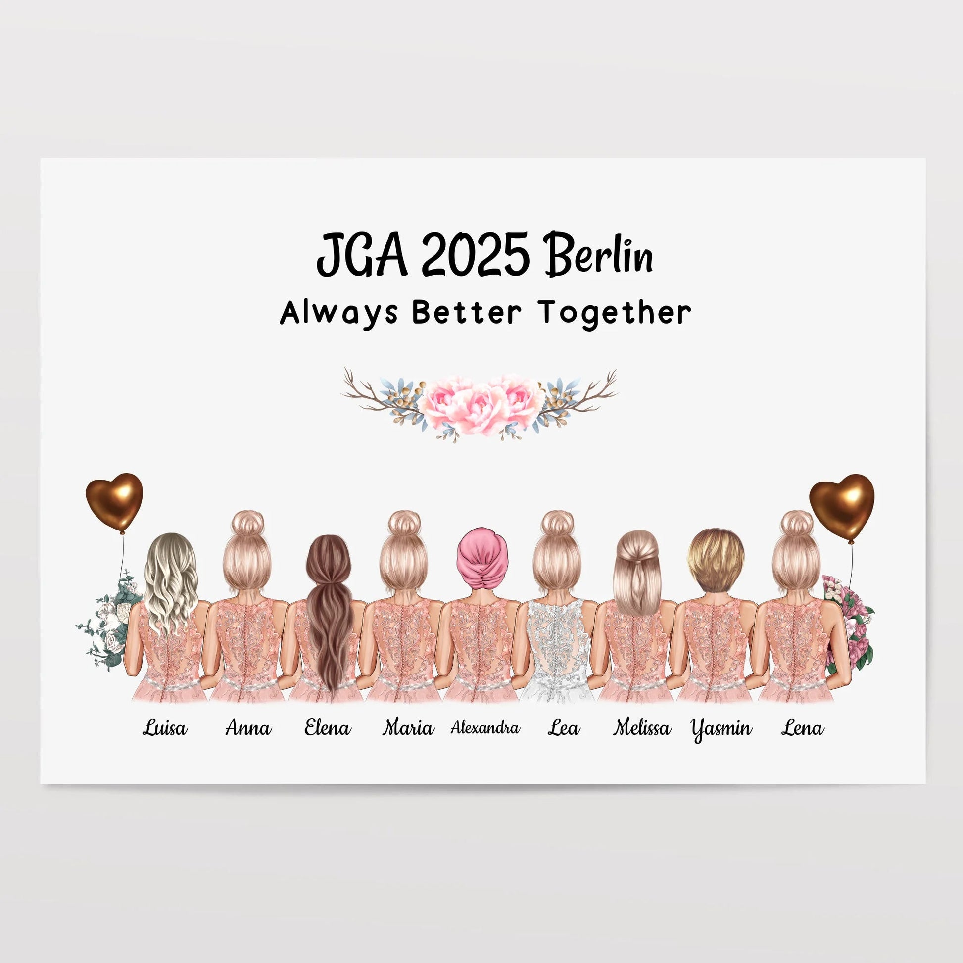 Junggesellinnenabschied Poster 9 Personen Illustration gestalten - Prinolla