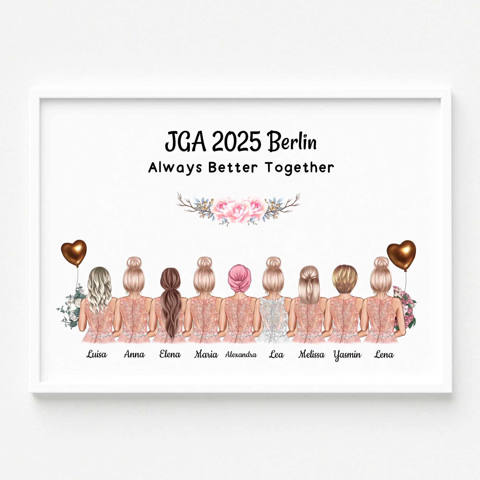 Junggesellinnenabschied Poster 9 Personen Illustration gestalten - Prinolla