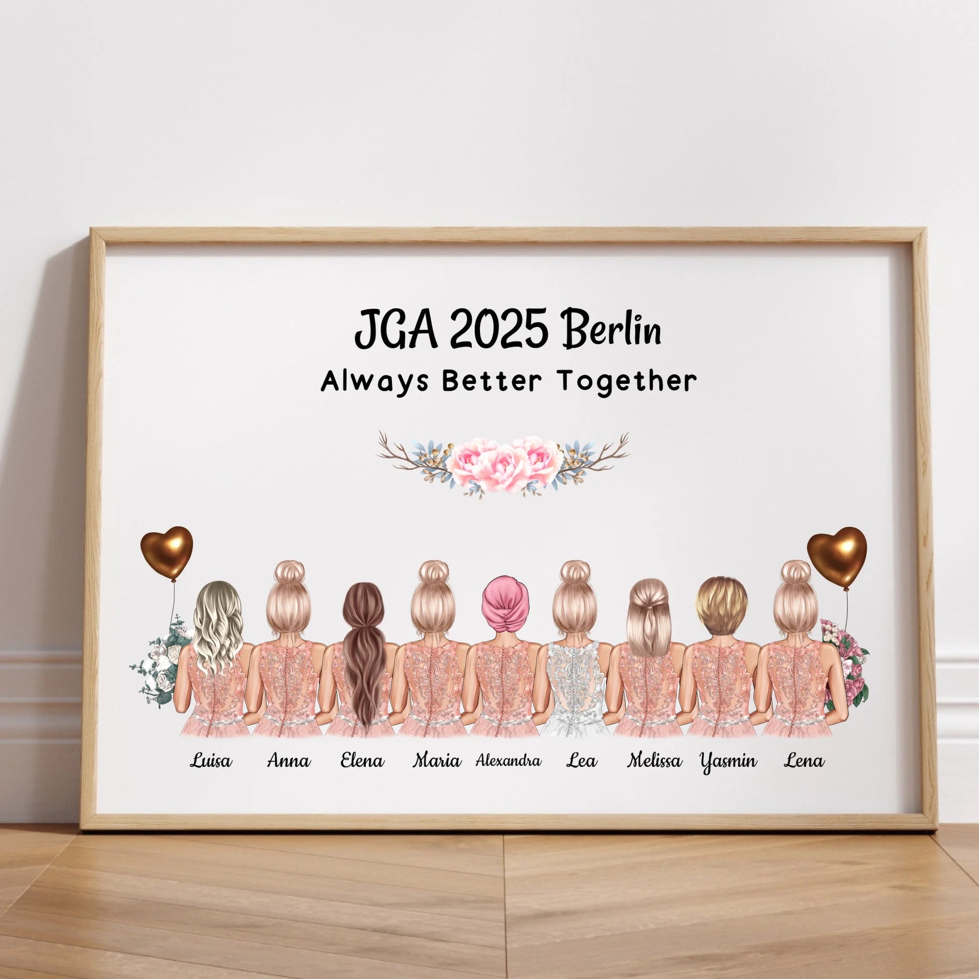 Junggesellinnenabschied Poster 9 Personen Illustration gestalten - Prinolla