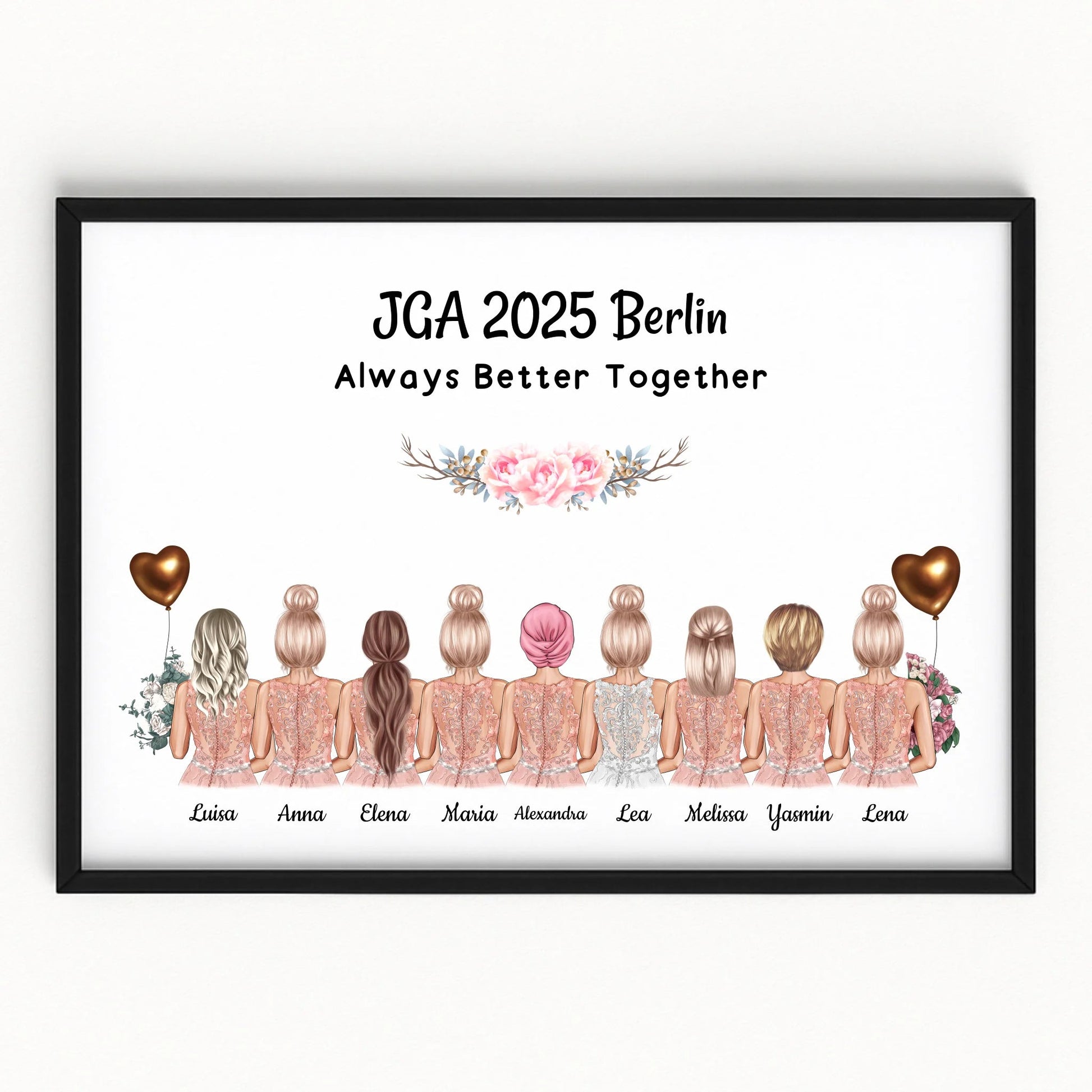 Junggesellinnenabschied Poster 9 Personen Illustration gestalten - Prinolla
