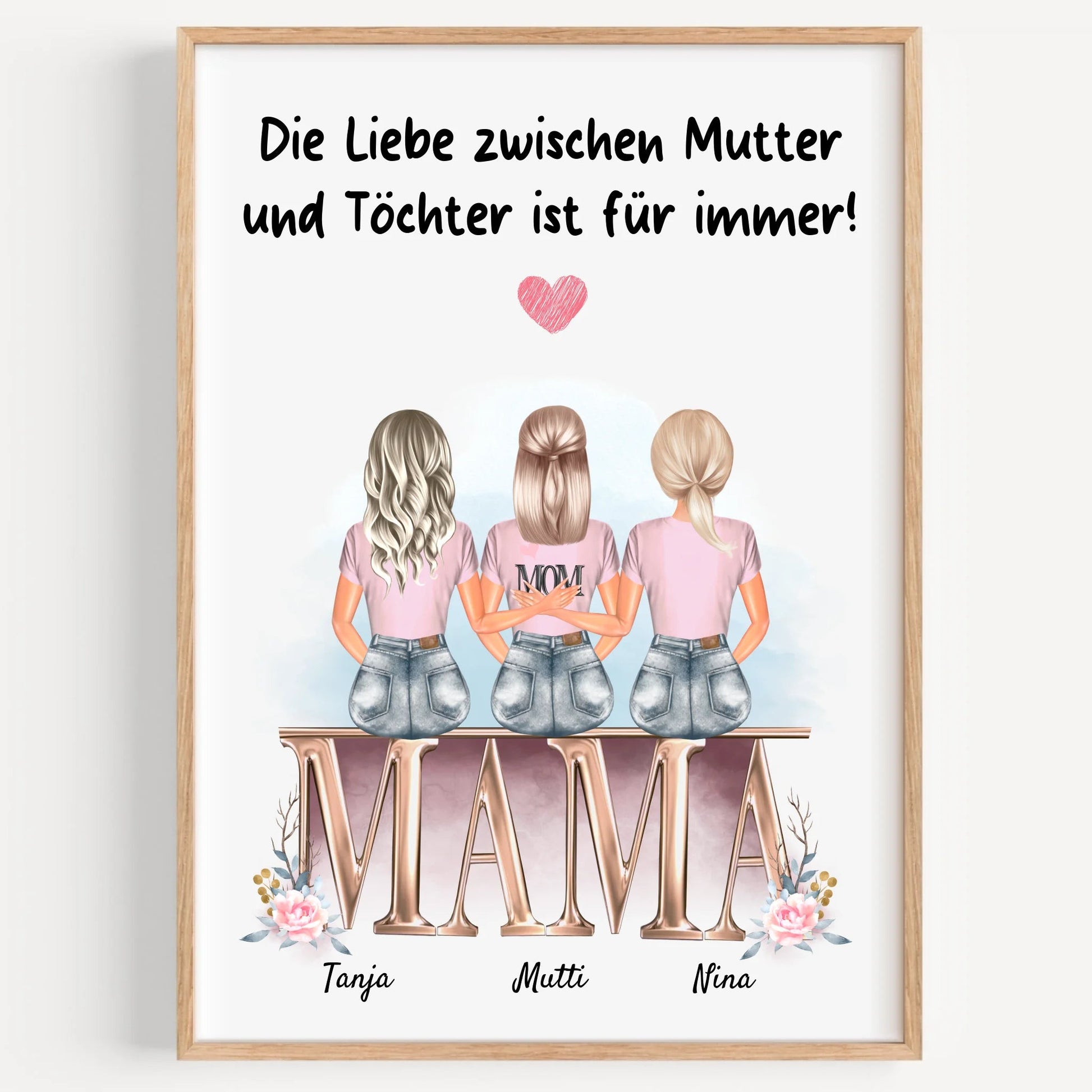 Mutter 2 Töchter Geschenk Poster personalisiert - Prinolla