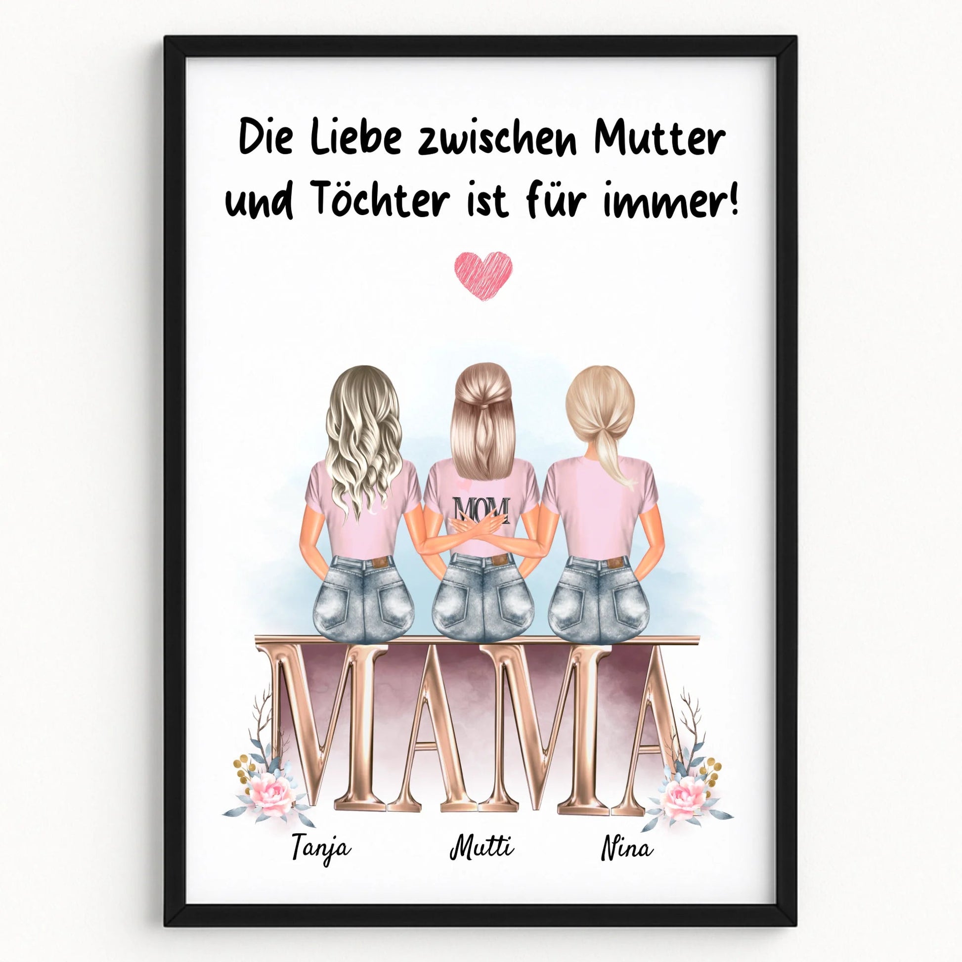 Mutter 2 Töchter Geschenk Poster personalisiert - Prinolla