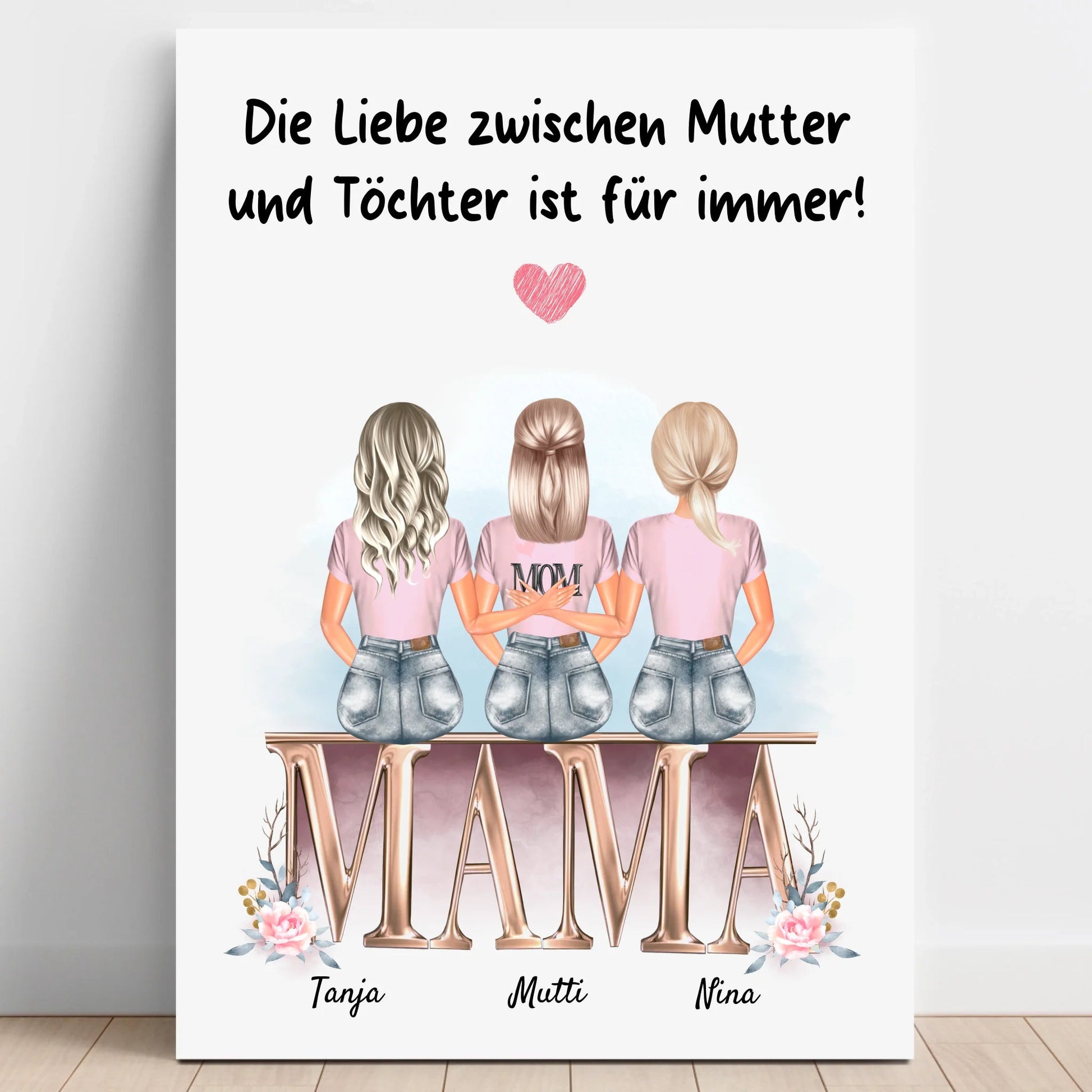 Mutter 2 Töchter Geschenk Poster personalisiert - Prinolla