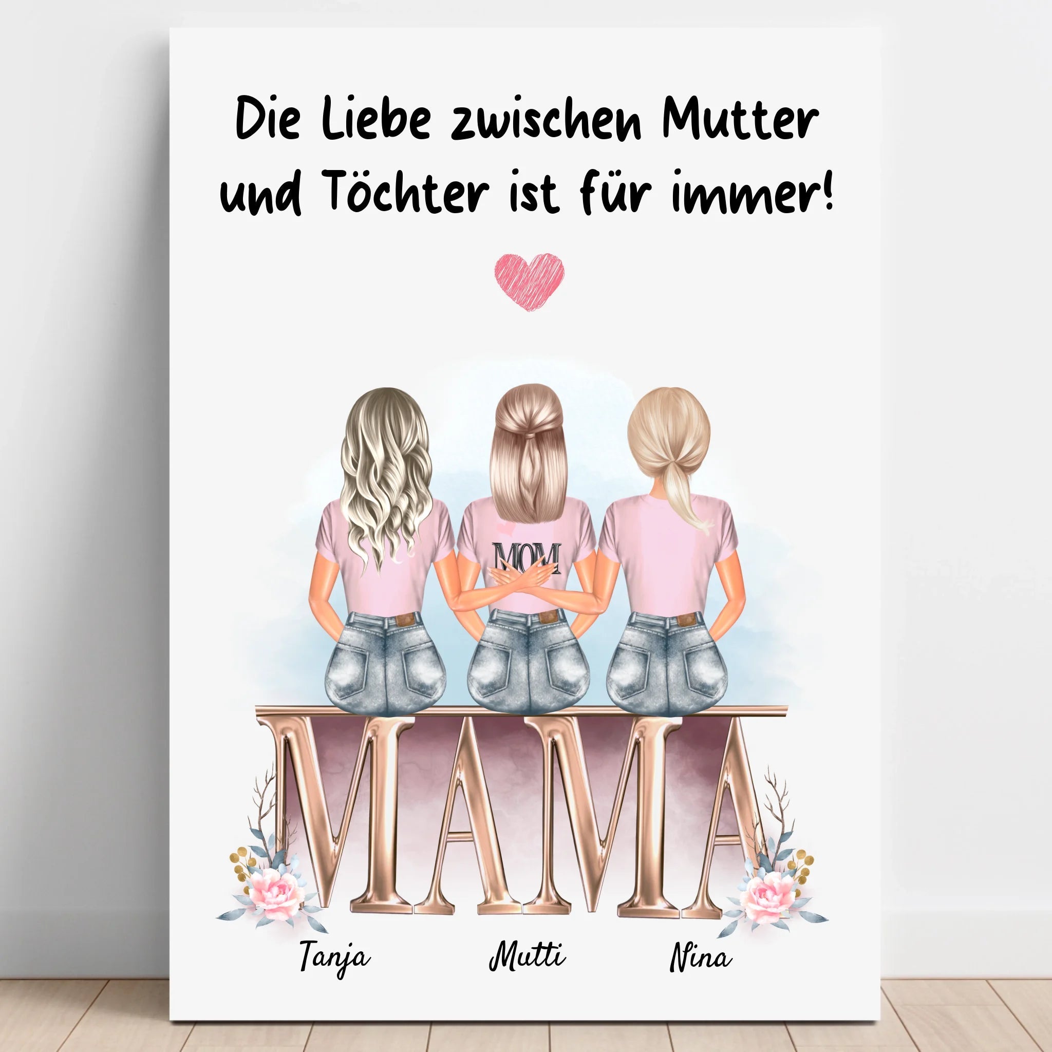 Mutter 2 Töchter Geschenk Poster personalisiert - Prinolla