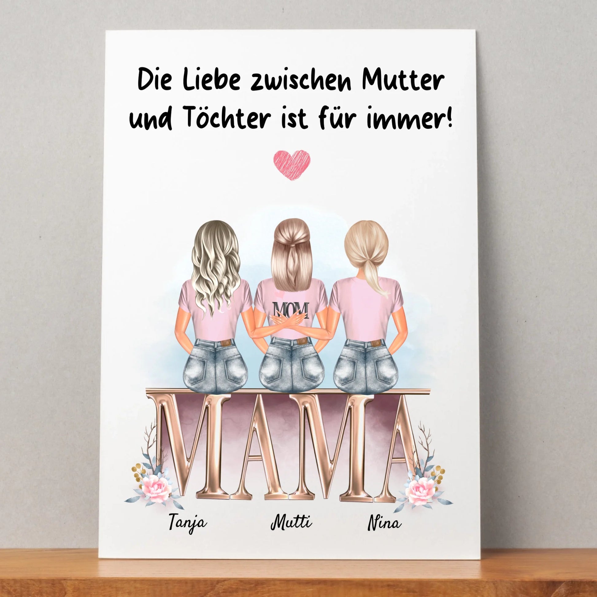Mutter 2 Töchter Geschenk Poster personalisiert - Prinolla