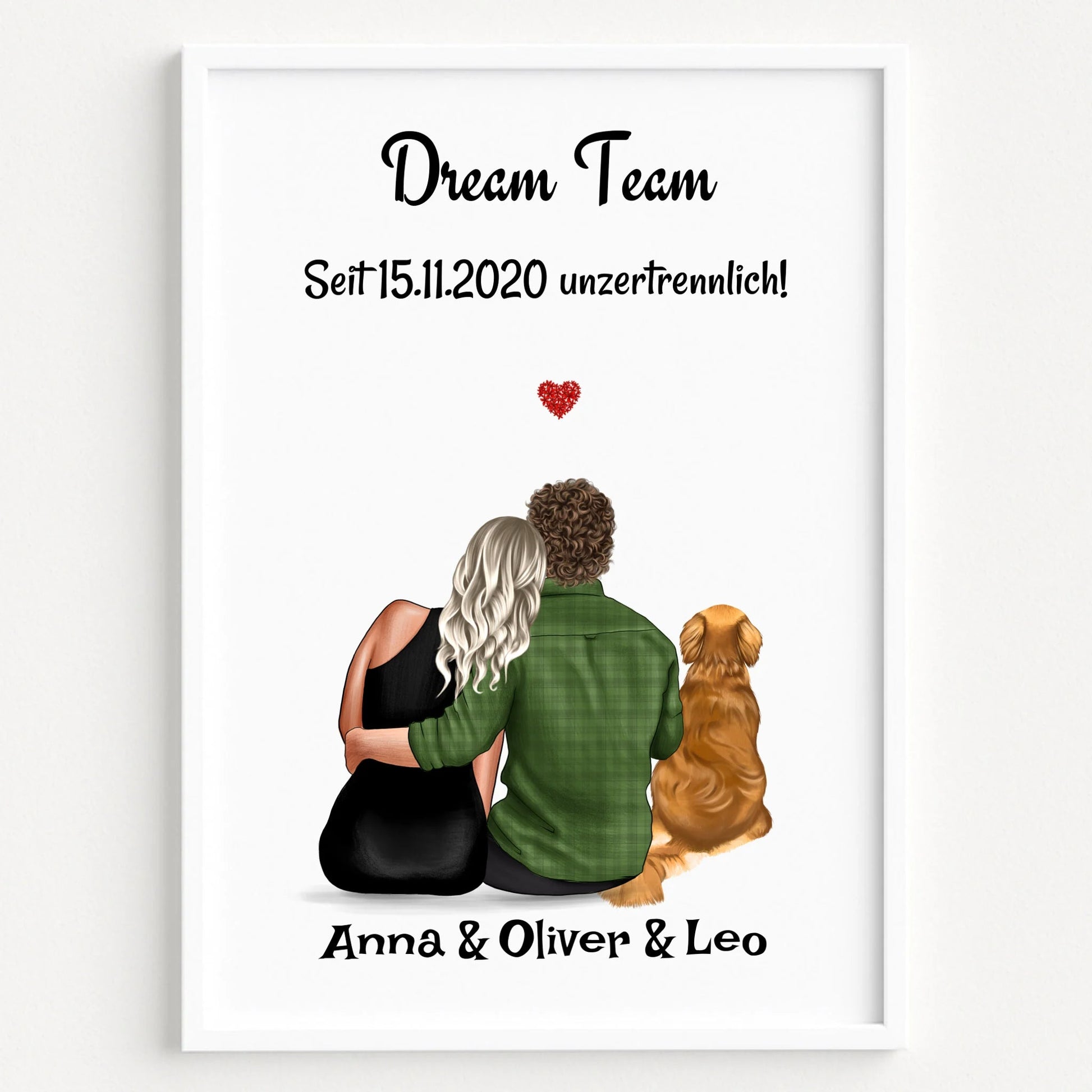 Paar mit Hund Poster Geschenk personalisiert - Prinolla