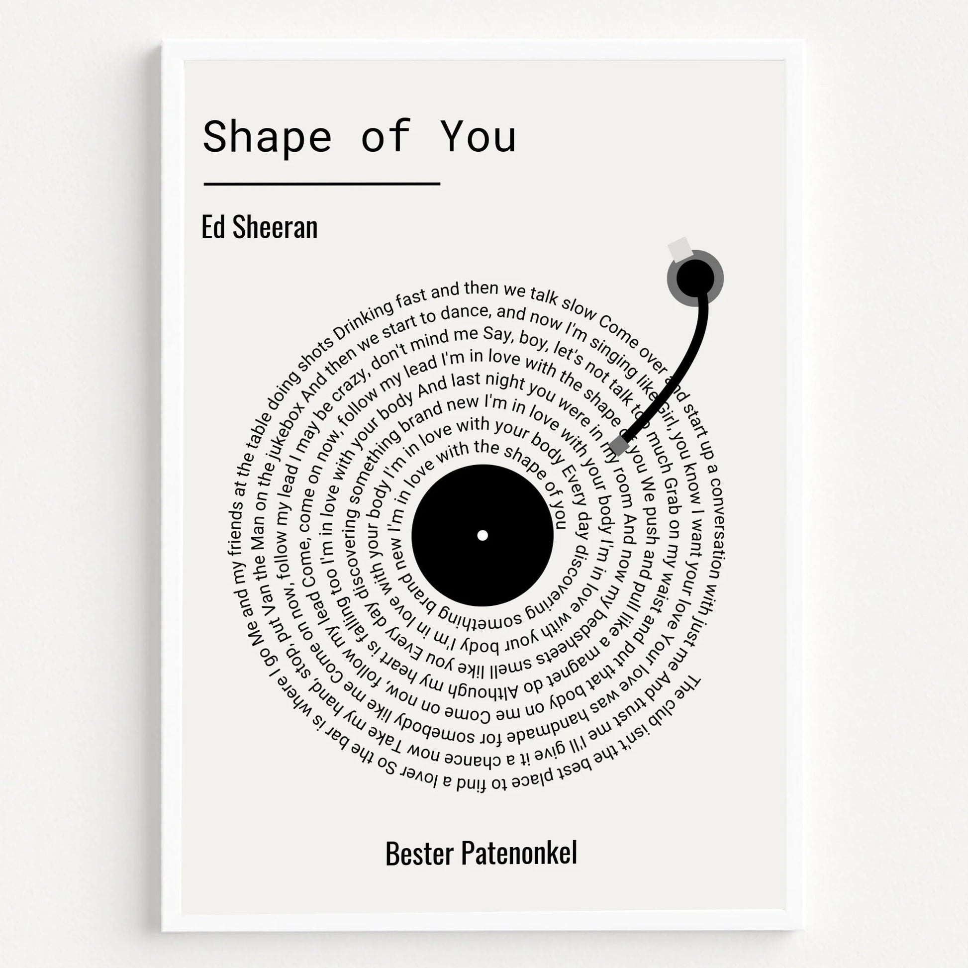 Patenonkel Geschenkidee Schallplatte Design Lieblingssong - Prinolla