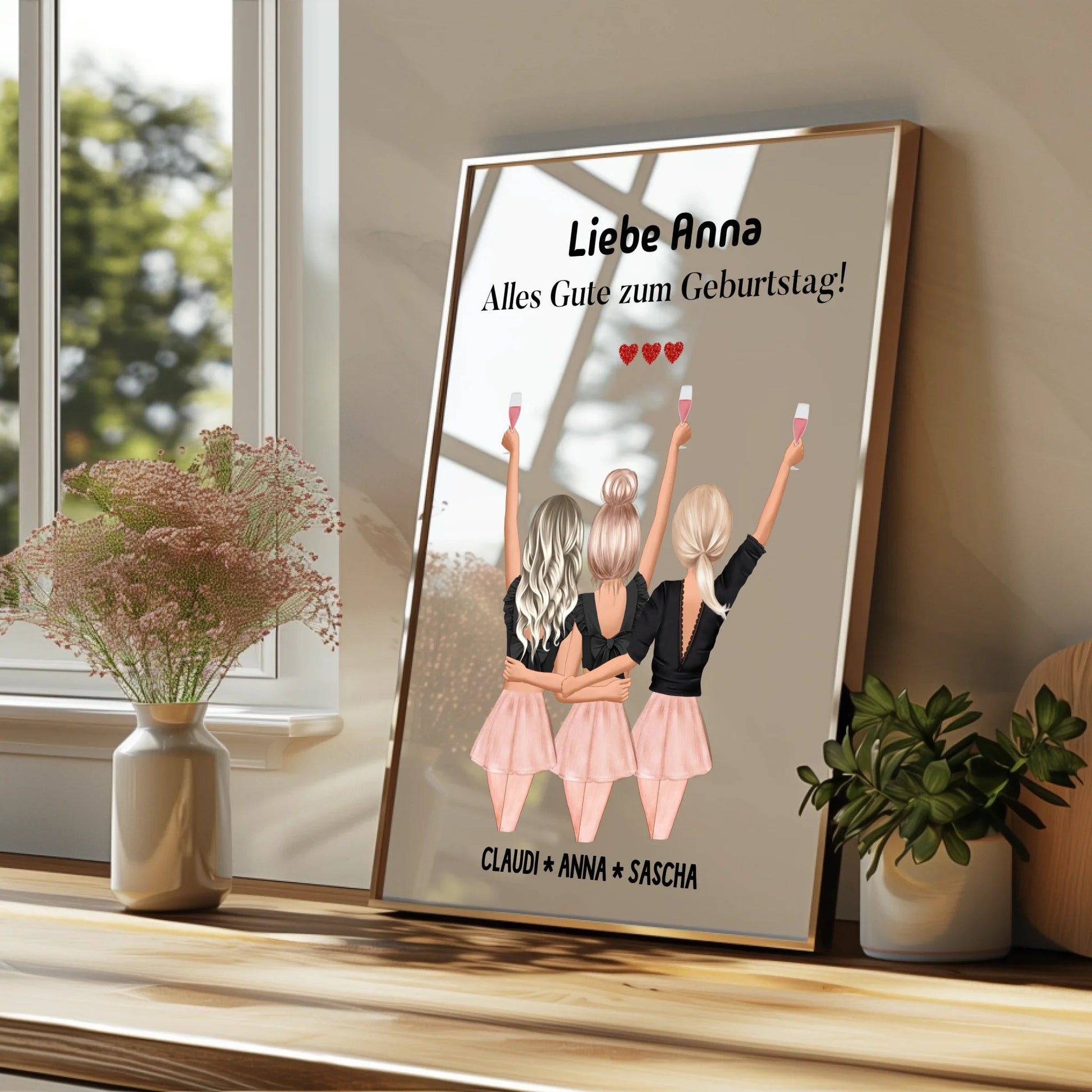 Personalisierte 3 Freundinnen Geburtstag Geschenk Poster - Prinolla