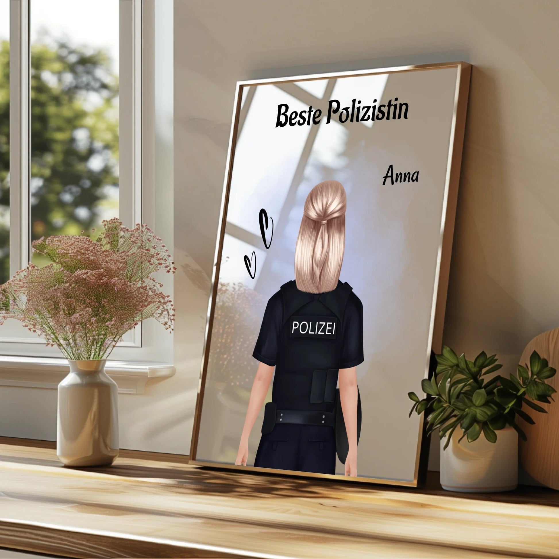Personalisiertes Polizei Geschenk Illustration Frau - Prinolla