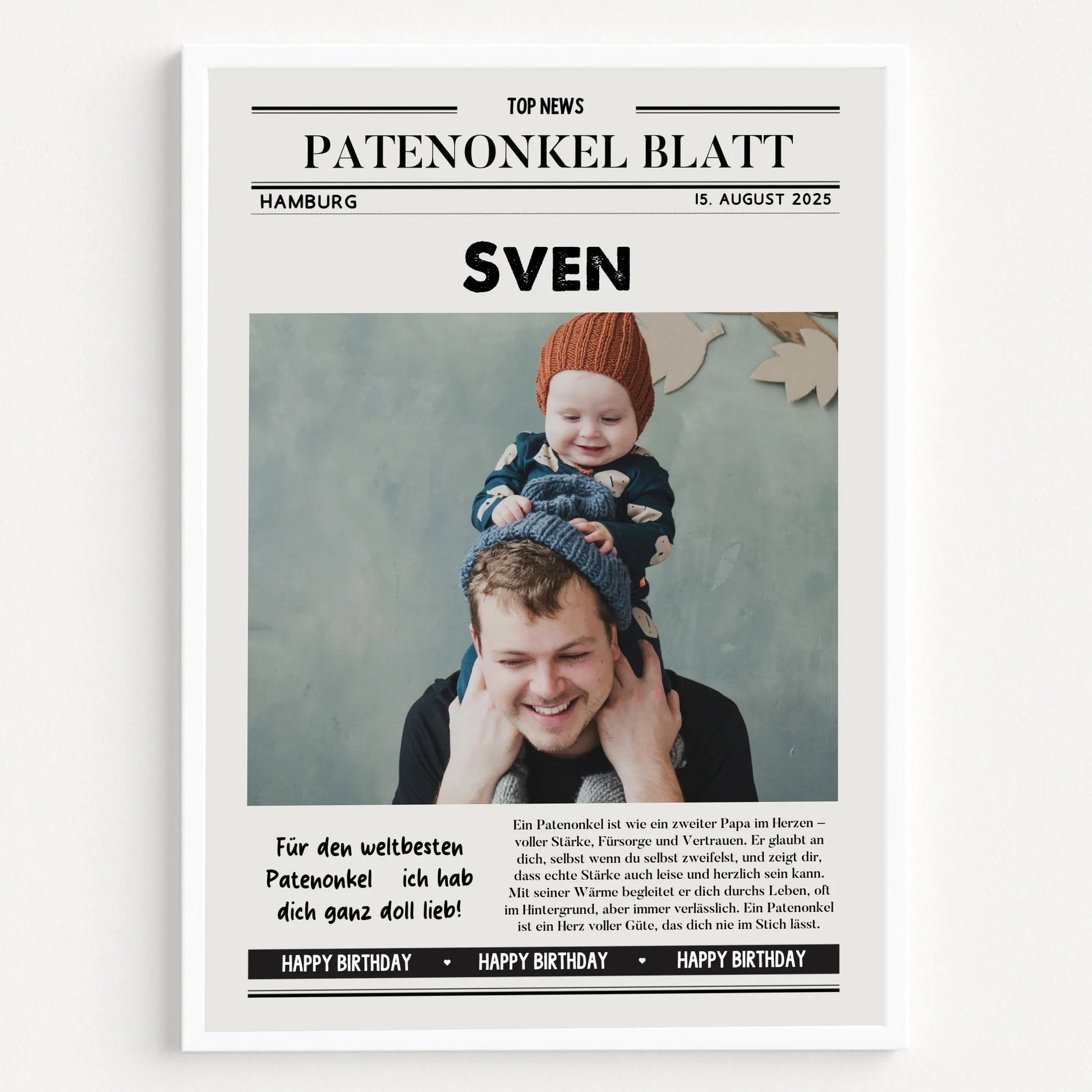 Persönliches Zeitungsposter Patenonkel Geschenk zum Geburtstag personalisiert - Prinolla