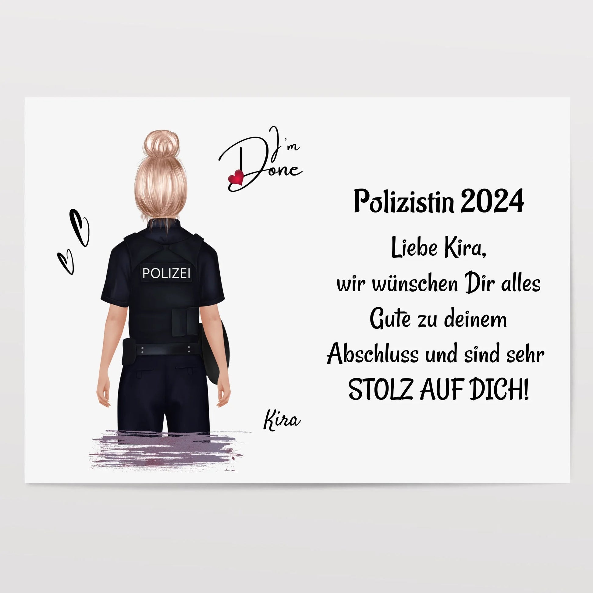 Polizei Ausbildung bestanden Geschenk Frau Poster personalisiert - Prinolla