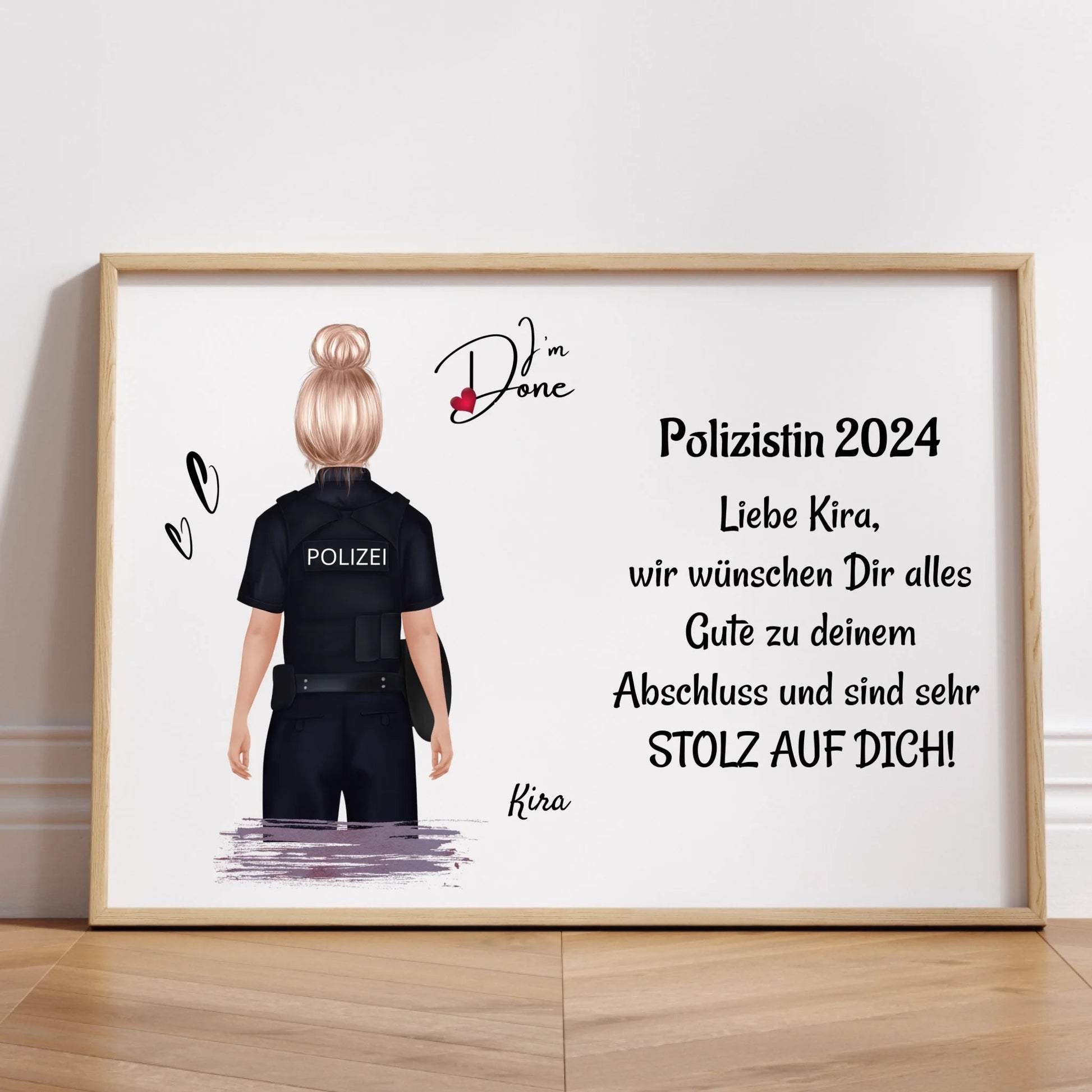 Polizei Ausbildung bestanden Geschenk Frau Poster personalisiert - Prinolla