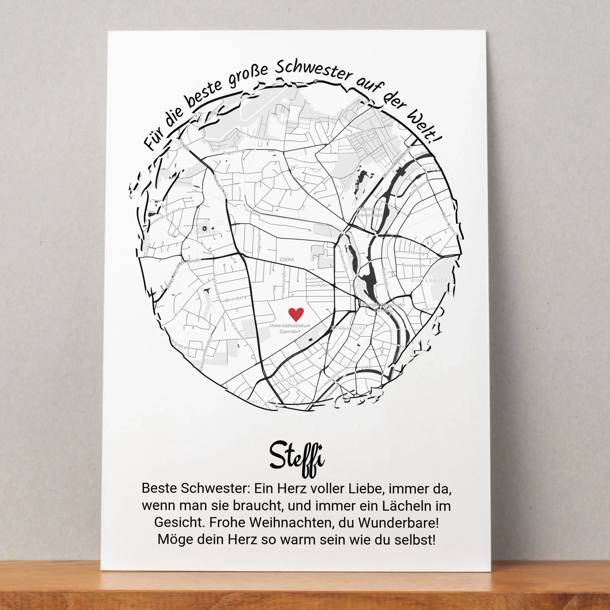 Schwester Geschenk Stadtkarte Koordinaten Poster personalisiert - Prinolla