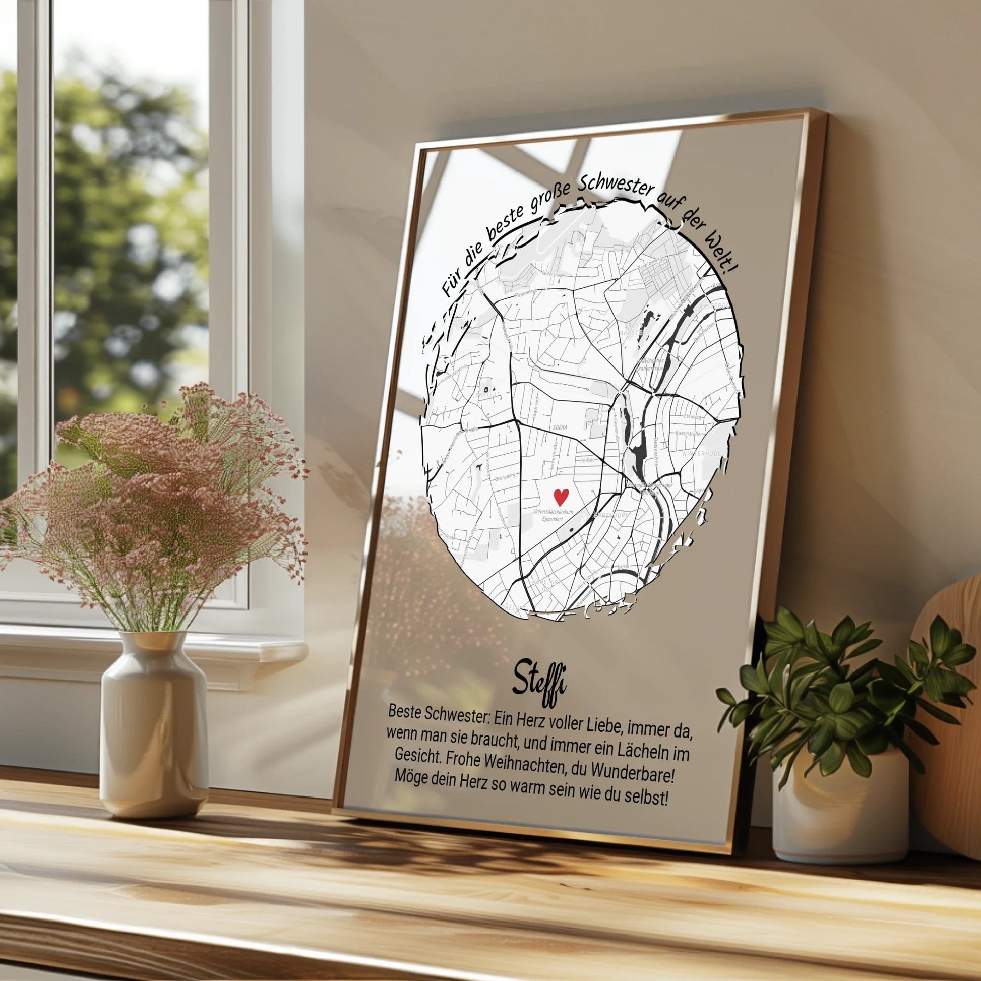 Schwester Geschenk Stadtkarte Koordinaten Poster personalisiert - Prinolla