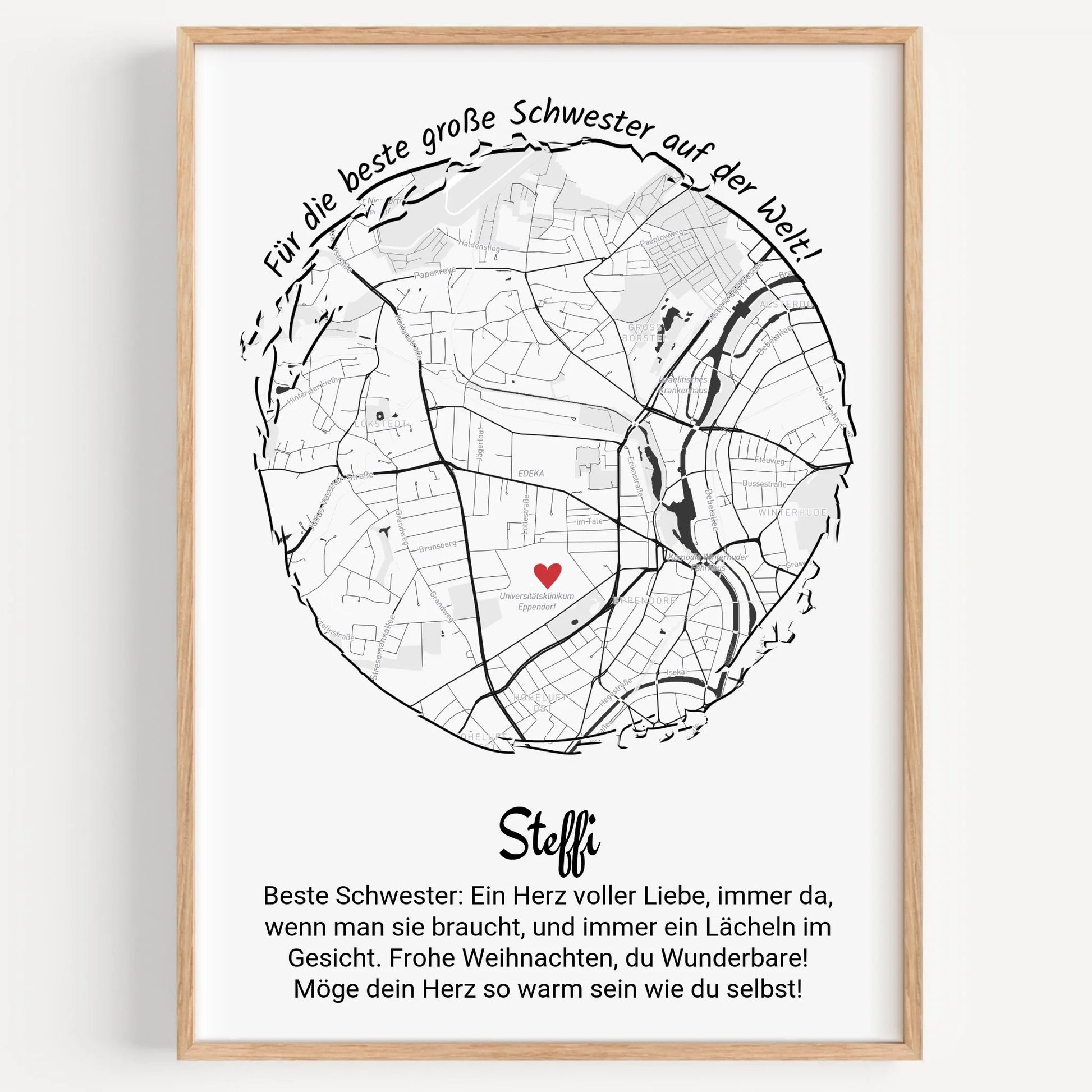 Schwester Geschenk Stadtkarte Koordinaten Poster personalisiert - Prinolla