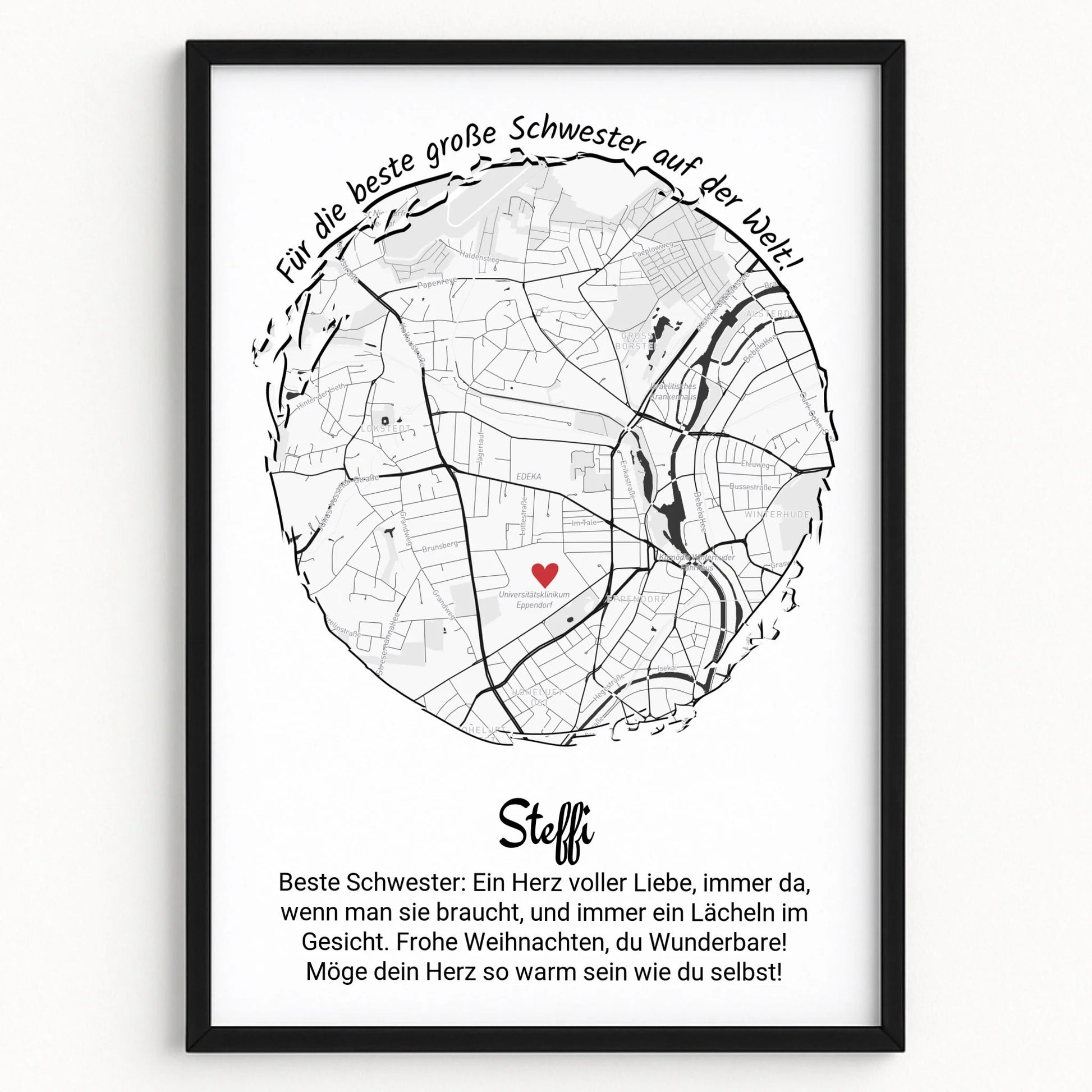 Schwester Geschenk Stadtkarte Koordinaten Poster personalisiert - Prinolla