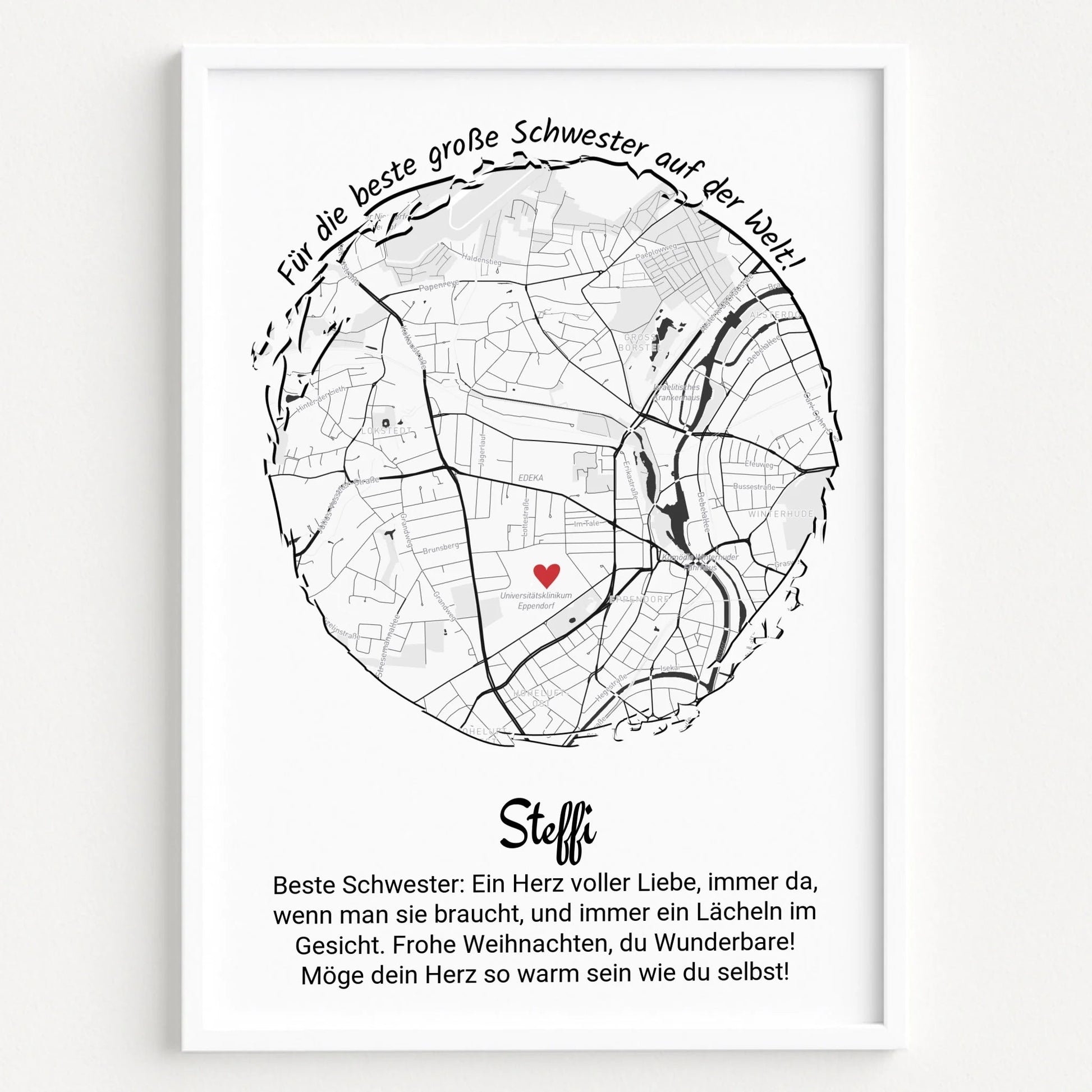 Schwester Geschenk Stadtkarte Koordinaten Poster personalisiert - Prinolla